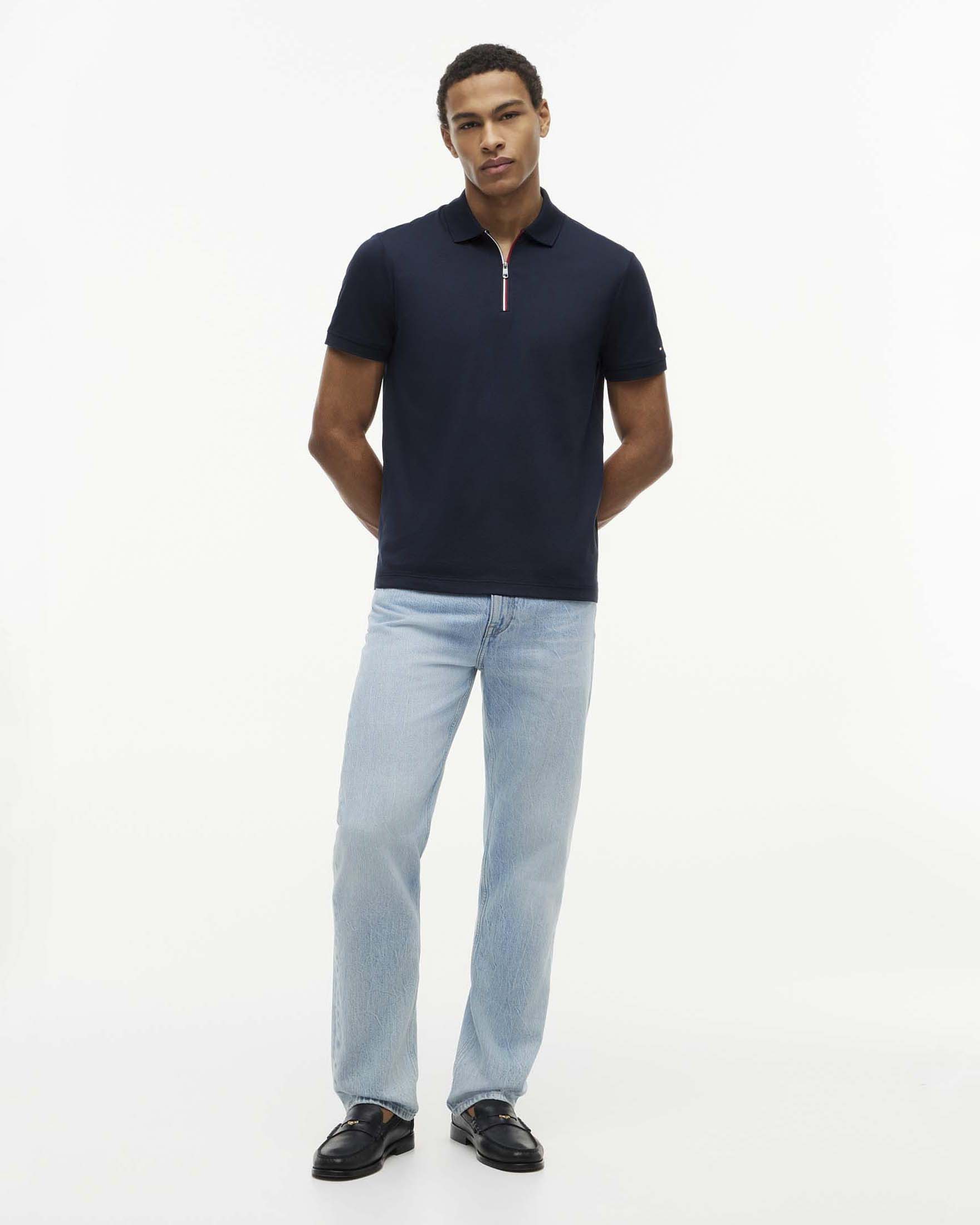 Polo Tommy Hilfiger regular fit in puro cotone blu navy con zip