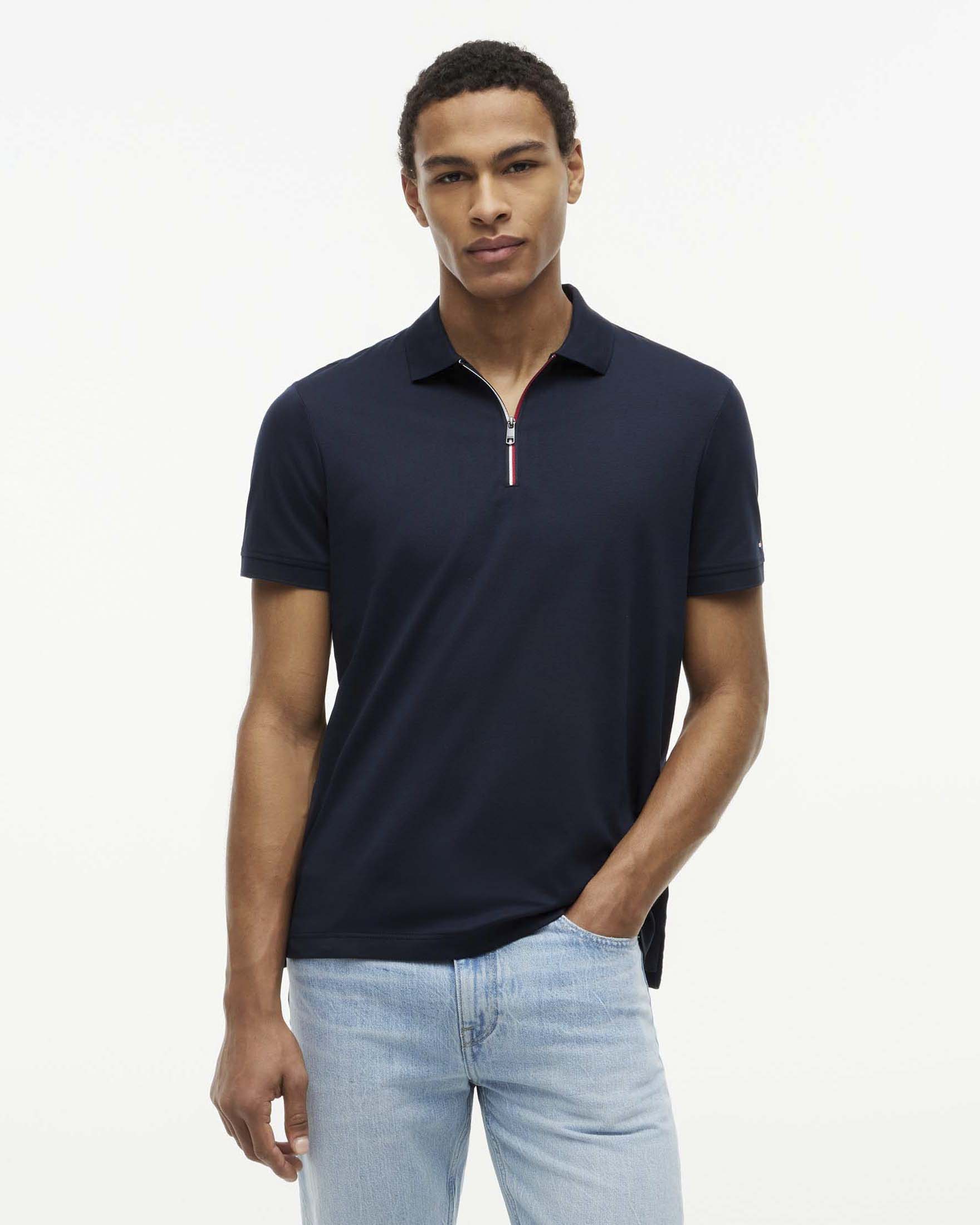 Polo Tommy Hilfiger regular fit in puro cotone blu navy con zip image