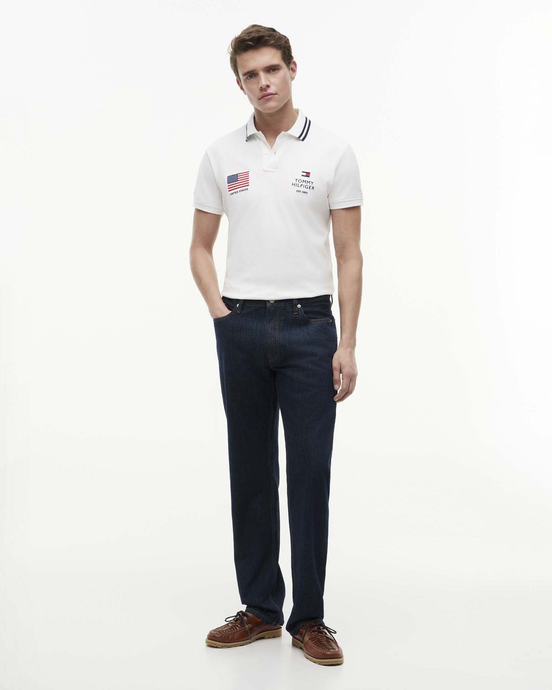 Polo bianca Tommy Hilfiger regular fit in piqué di cotone stretch