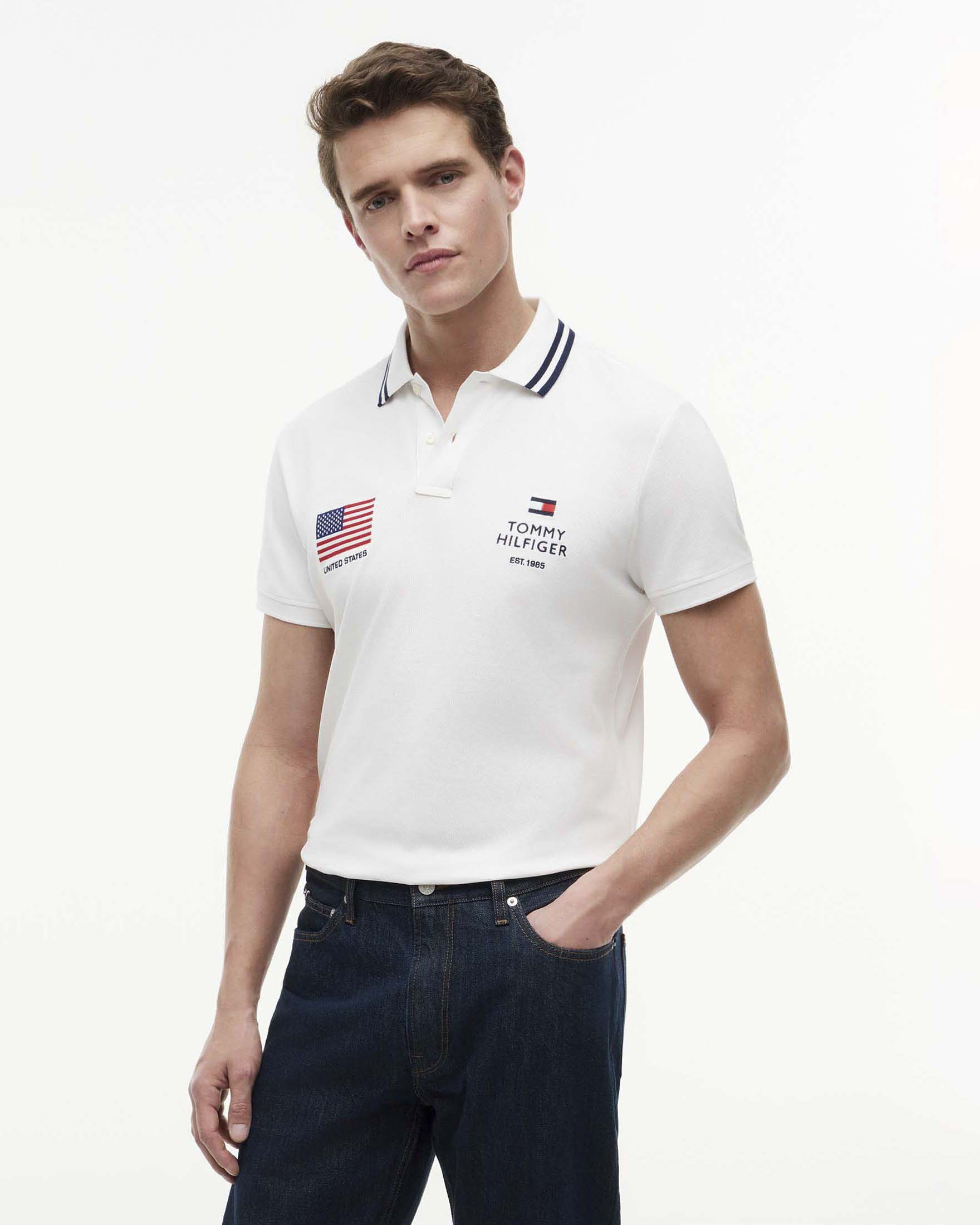 Polo bianca Tommy Hilfiger regular fit in piqué di cotone stretch image