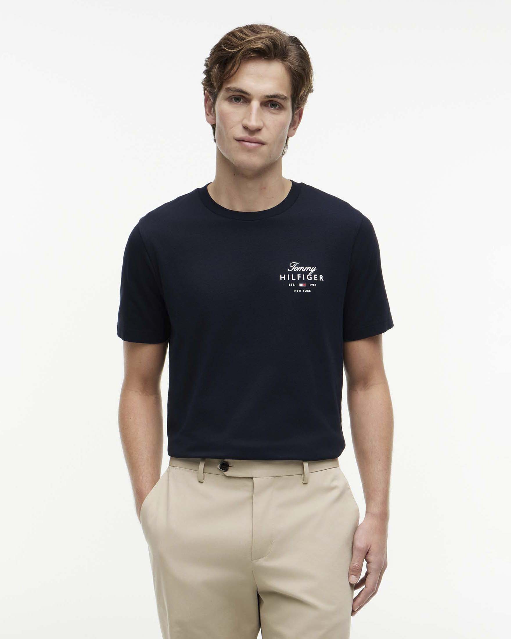 T-shirt Tommy Hilfiger blu in jersey di cotone con logo NYC