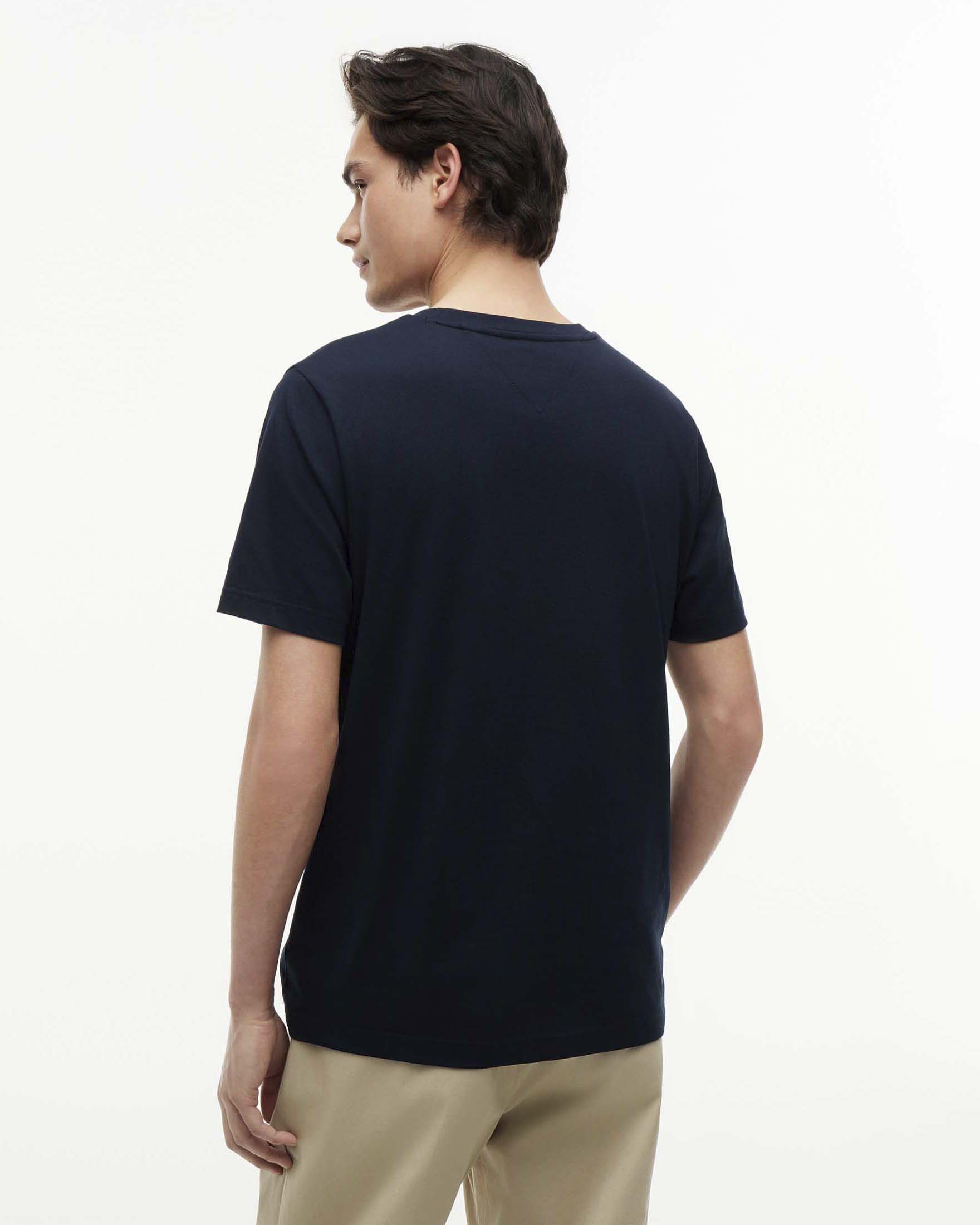 T-shirt Tommy Hilfiger blu in jersey di cotone con logo scritta e grafica bandiera image
