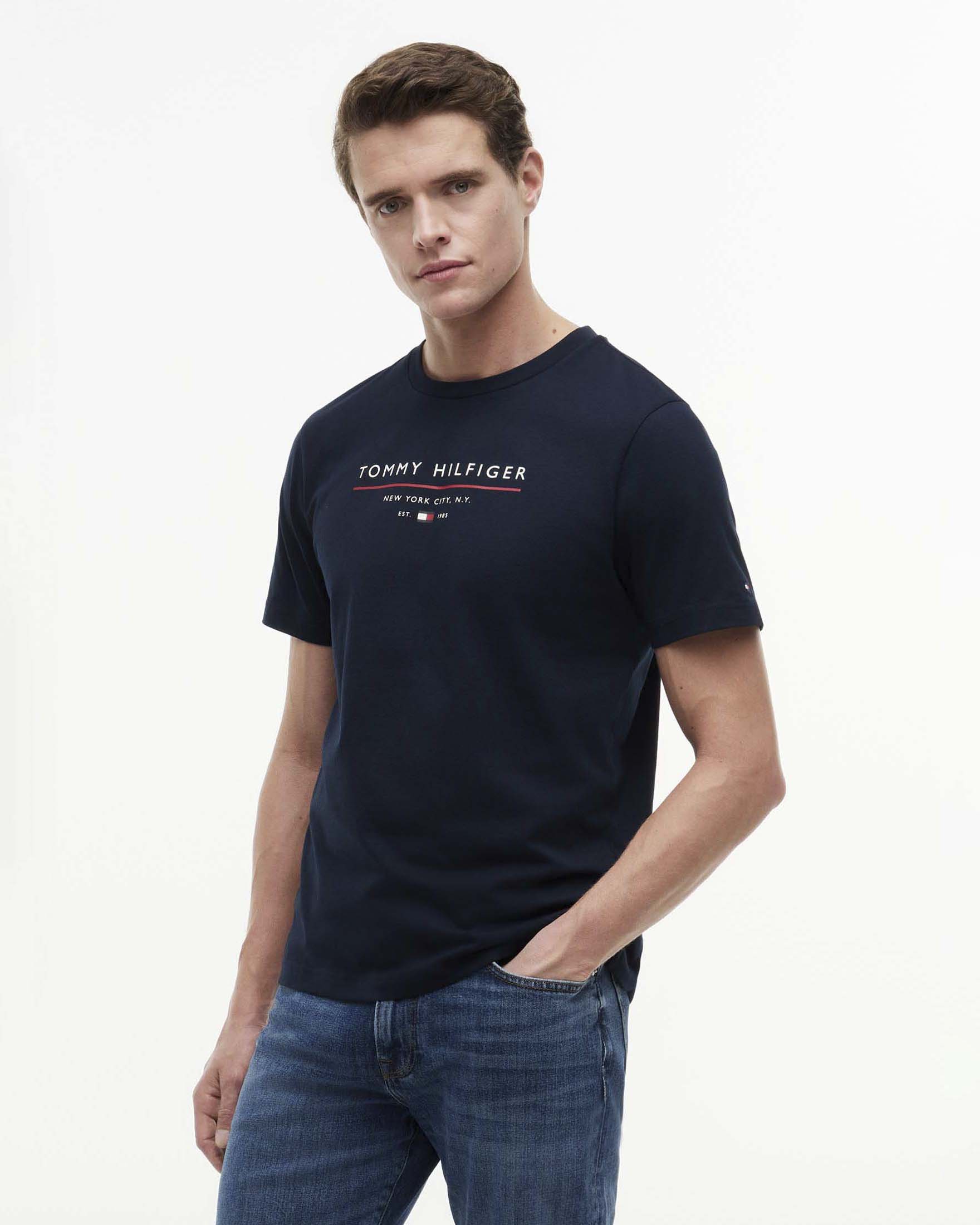 T-shirt Tommy Hilfiger blu Regular Fit in cotone con logo