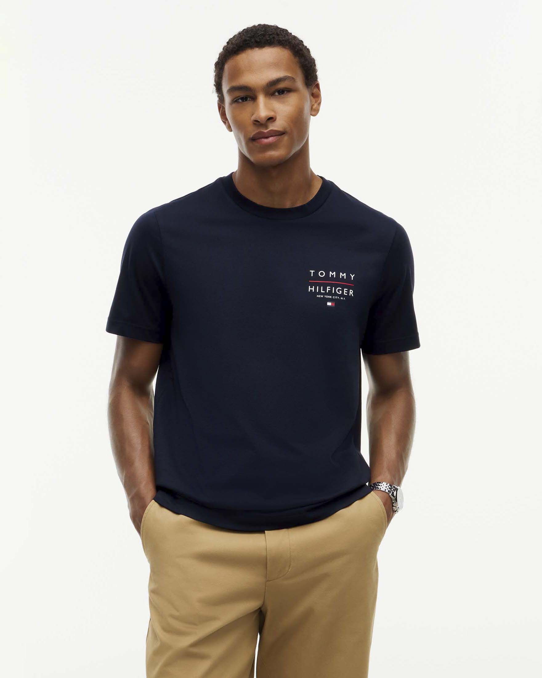 T-shirt Tommy Hilfiger blu Regular Fit in cotone con logo sul petto
