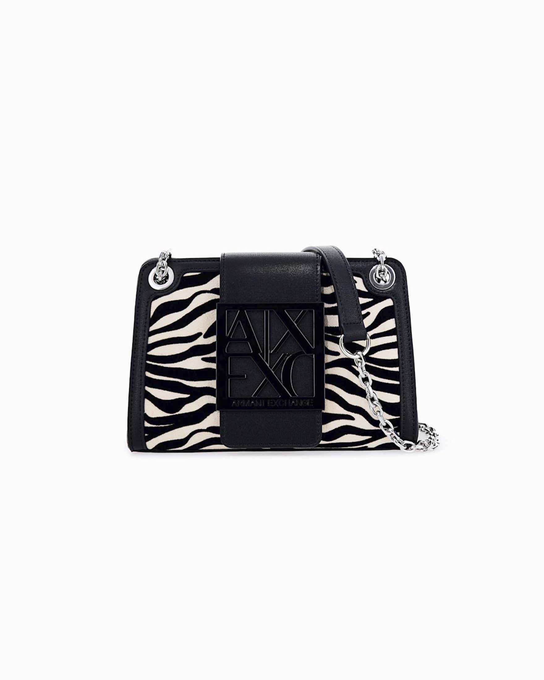 Borsa a tracolla Armani Exchange in similpelle con stampa zebrata e chiusura con patta in metallo