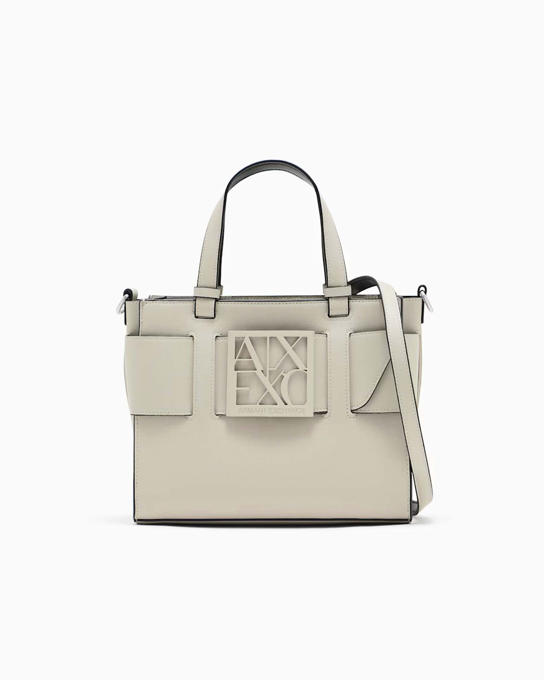 Borsa shopping Susy Armani Exchange gesso in similpelle con doppi manici e tracolla removibile