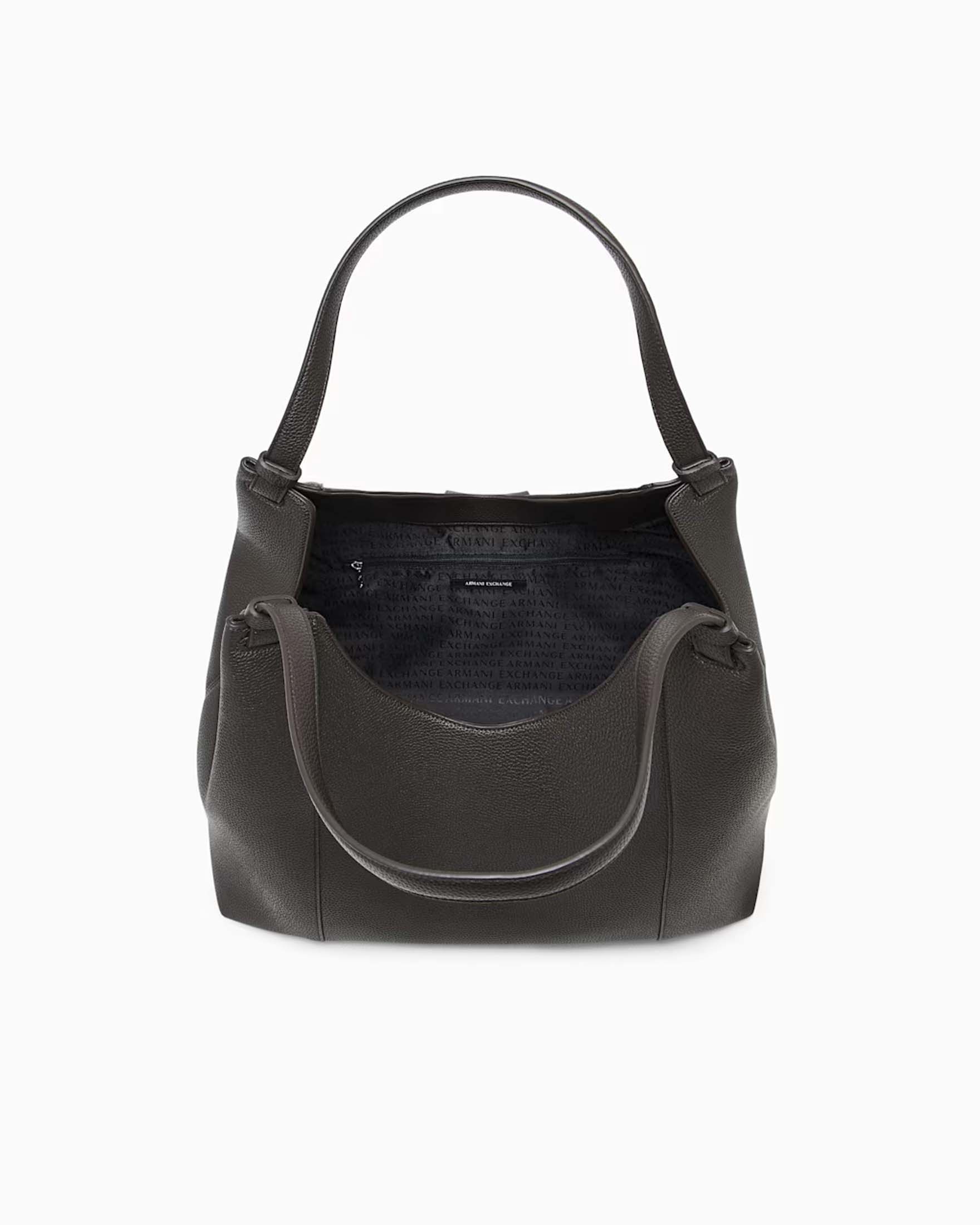 Borsa hobo a spalla Armani Exchange testa di moro con finitura testurizzata e placca logo sul davanti image