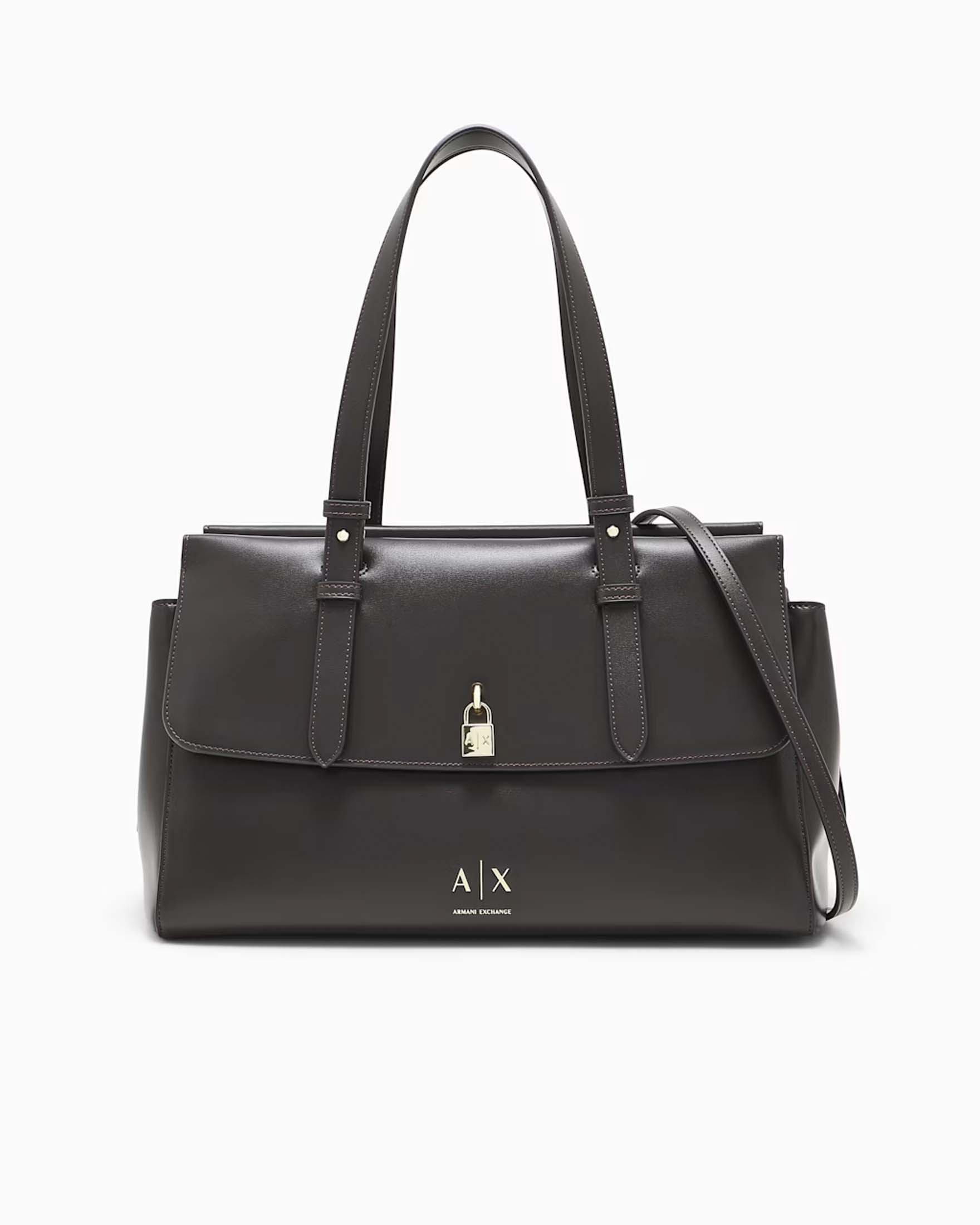 Tote bag grande Armani Exchange color moro in similpelle con lucchetto e tracolla removibile