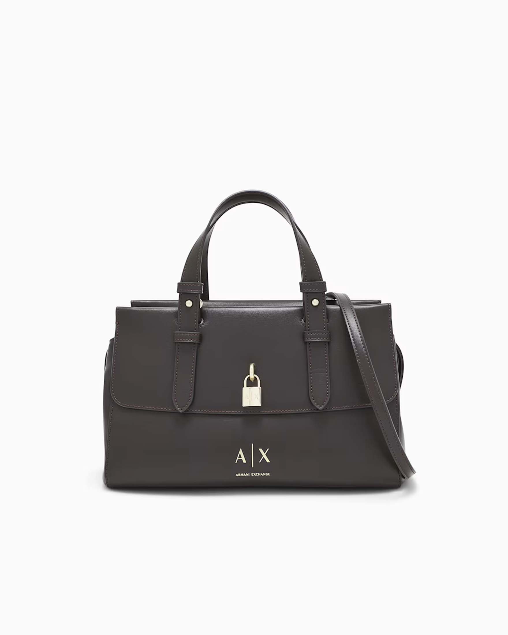 Tote bag media Armani Exchange color moro in similpelle con lucchetto e tracolla removibile
