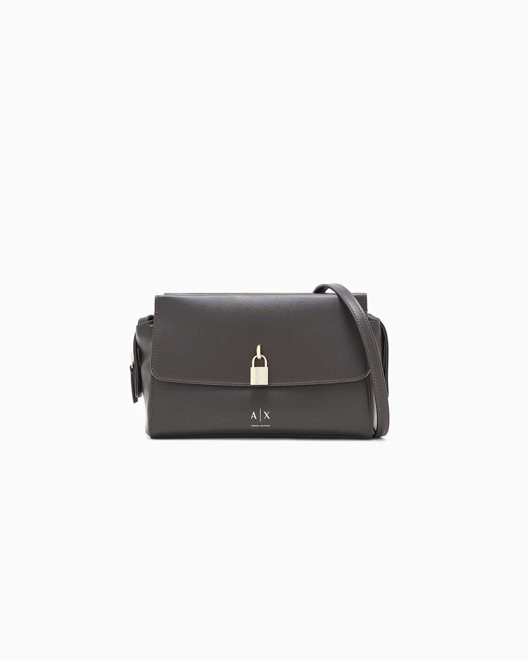 Borsa messanger Armani Exchange color moro in similpelle liscia con lucchetto e tracolla regolabile