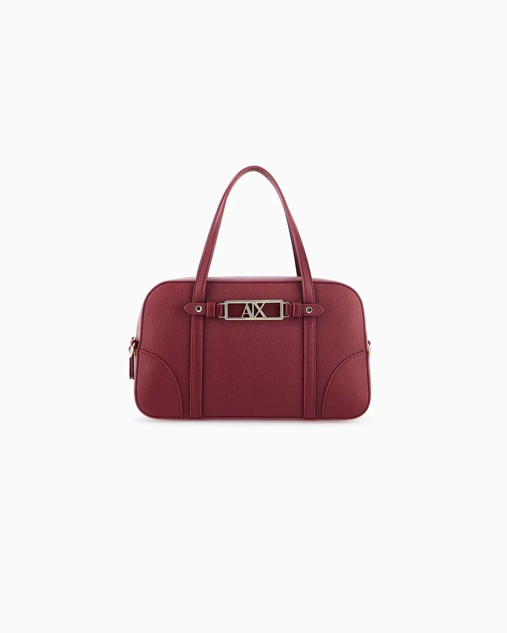 Borsa bauletto Armani Exchange rossa in similpelle con tracolla removibile e targetta logo