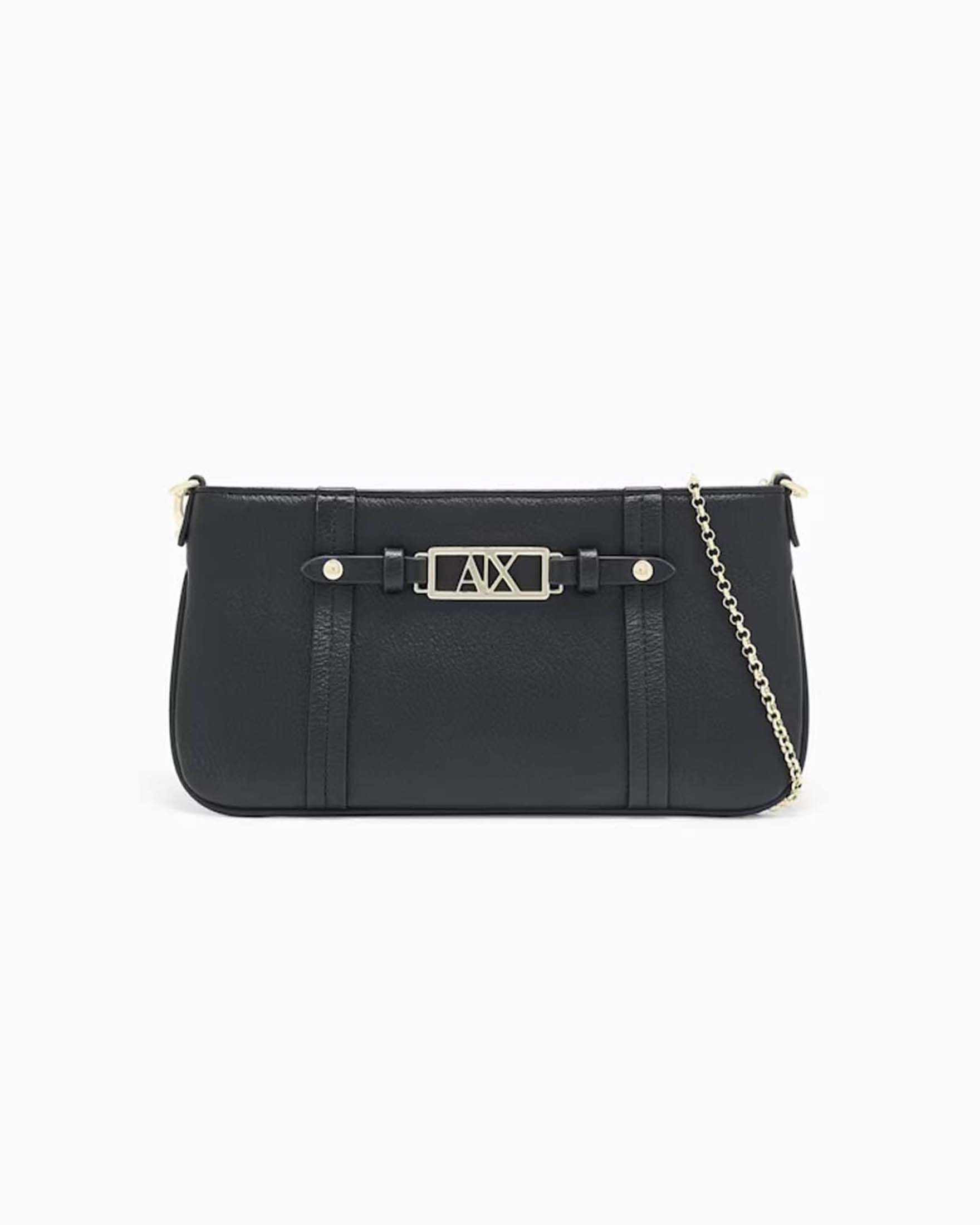 Mini bag Armani Exchange nera in similpelle con tracolla a catena e targhetta logo