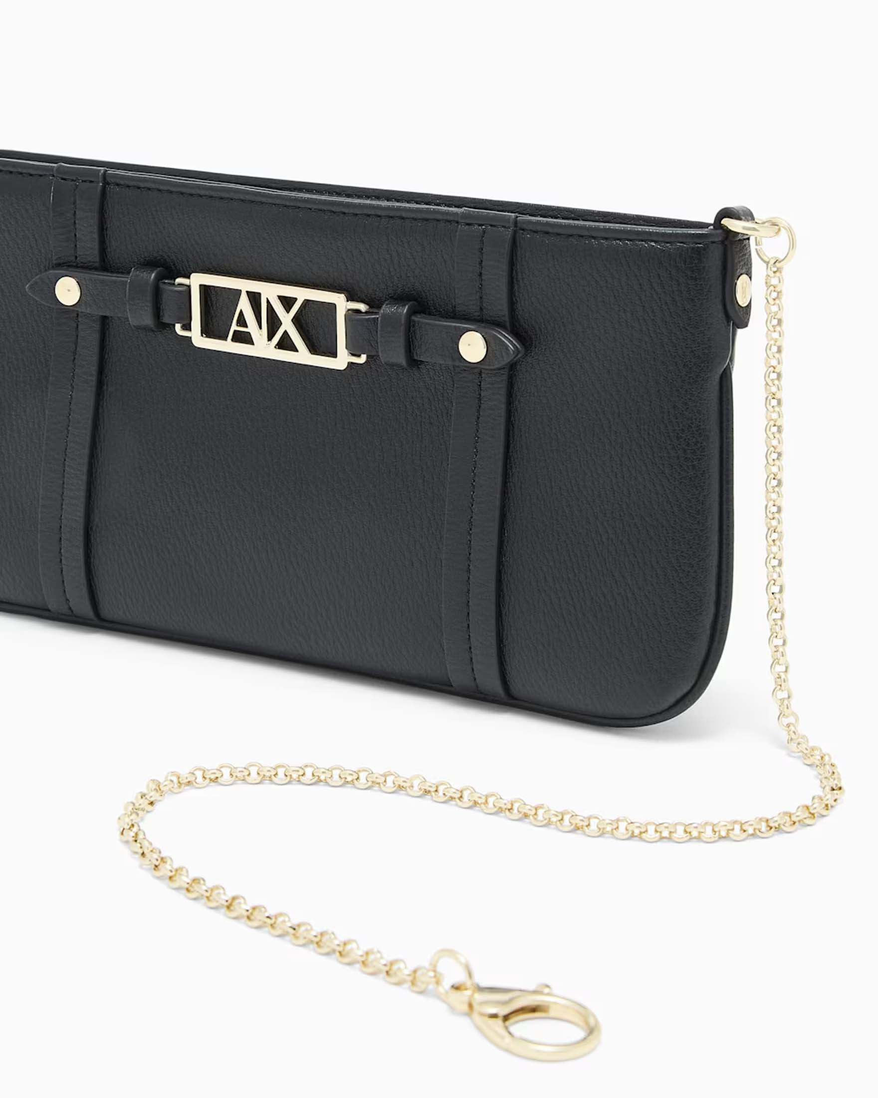 Mini bag Armani Exchange nera in similpelle con tracolla a catena e targhetta logo image
