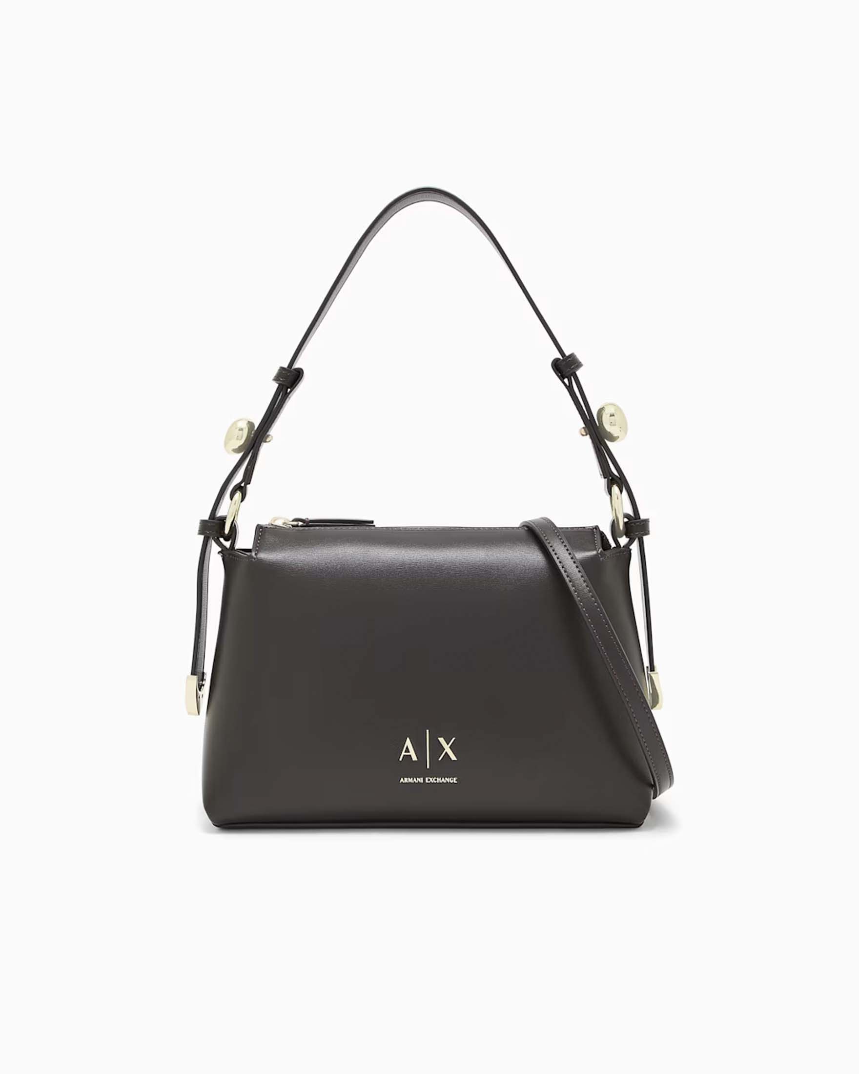 Borsa a spalla Armani Exchange testa di moro in similpelle con tracolla regolabile e chiusura zip