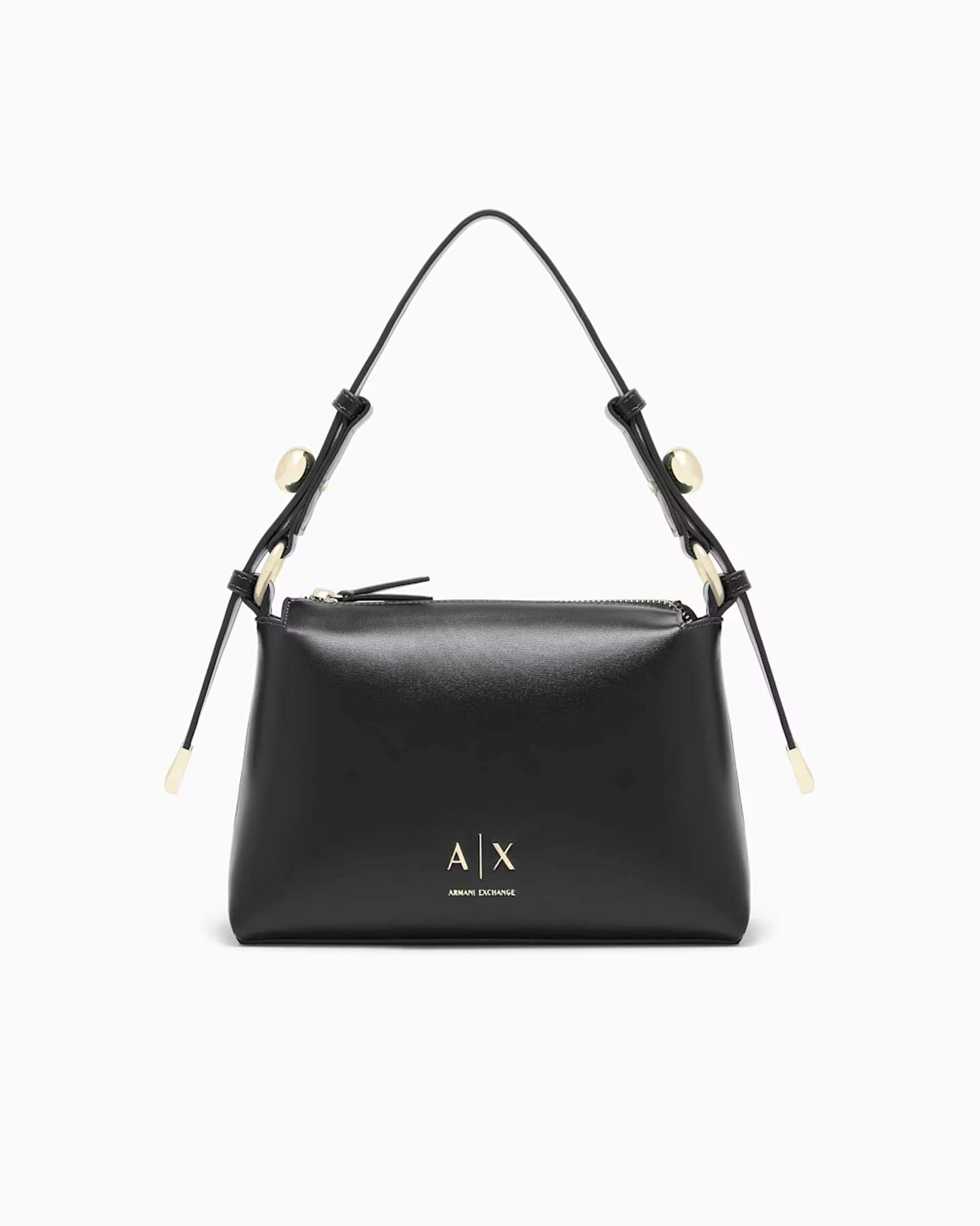 Borsa a spalla Armani Exchange nera in similpelle con tracolla regolabile e chiusura zip