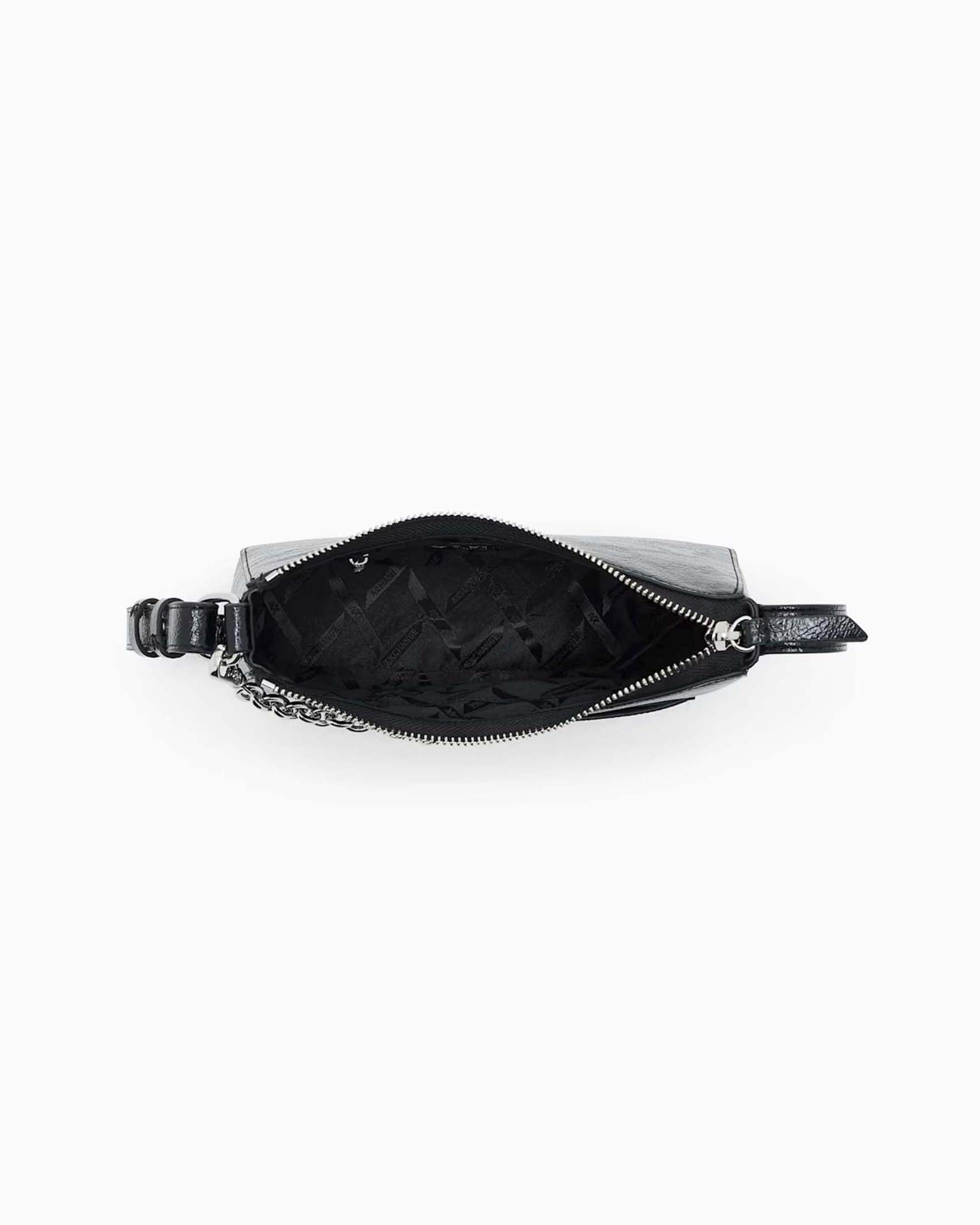 Mini borsa hobo Armani Exchange nera in similpelle lucida con portacarte e tasca esterni image