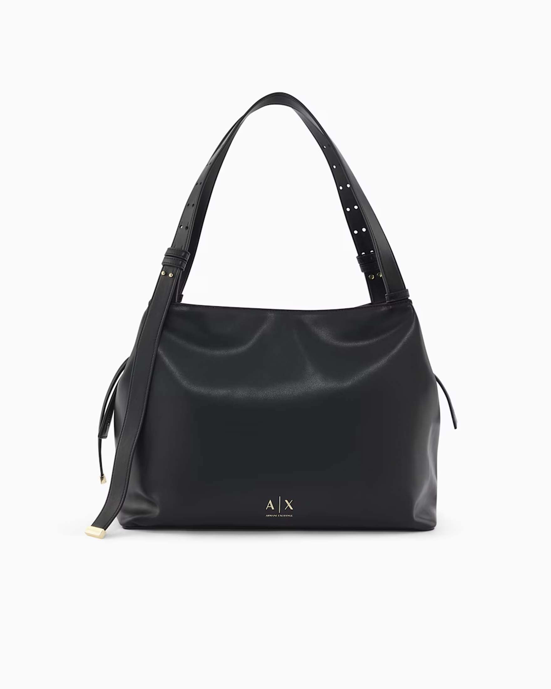 Borsa a spalla Armani Exchange nera in similpelle morbida con logo e manici regolabili