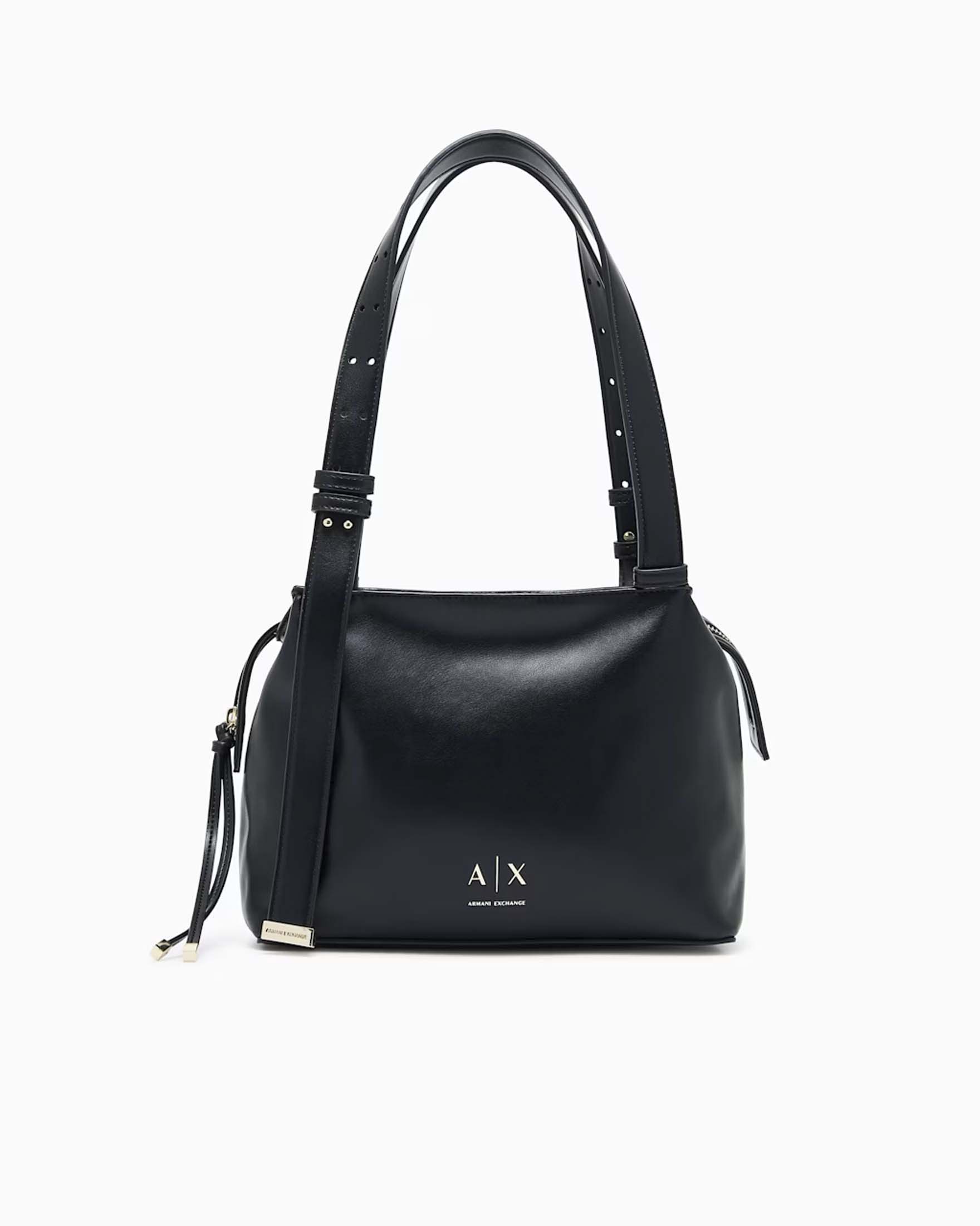 Borsa a spalla piccola Armani Exchange nera in similpelle morbida con logo e manici regolabili
