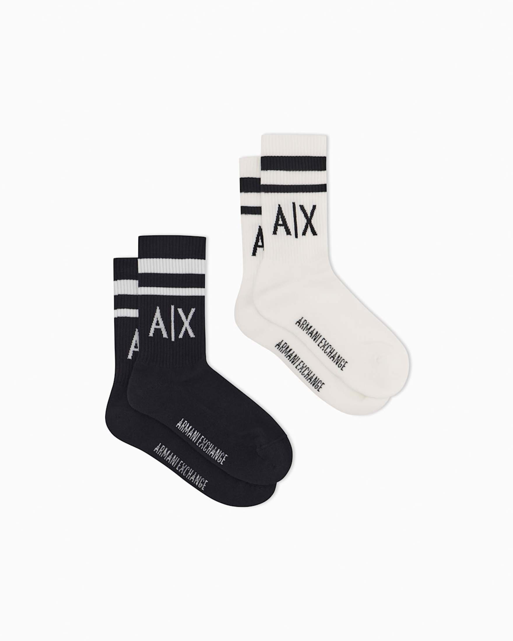 Set di 2 paia di calzini Armani Exchange in misto cotone bianco e nero con logo a contrasto