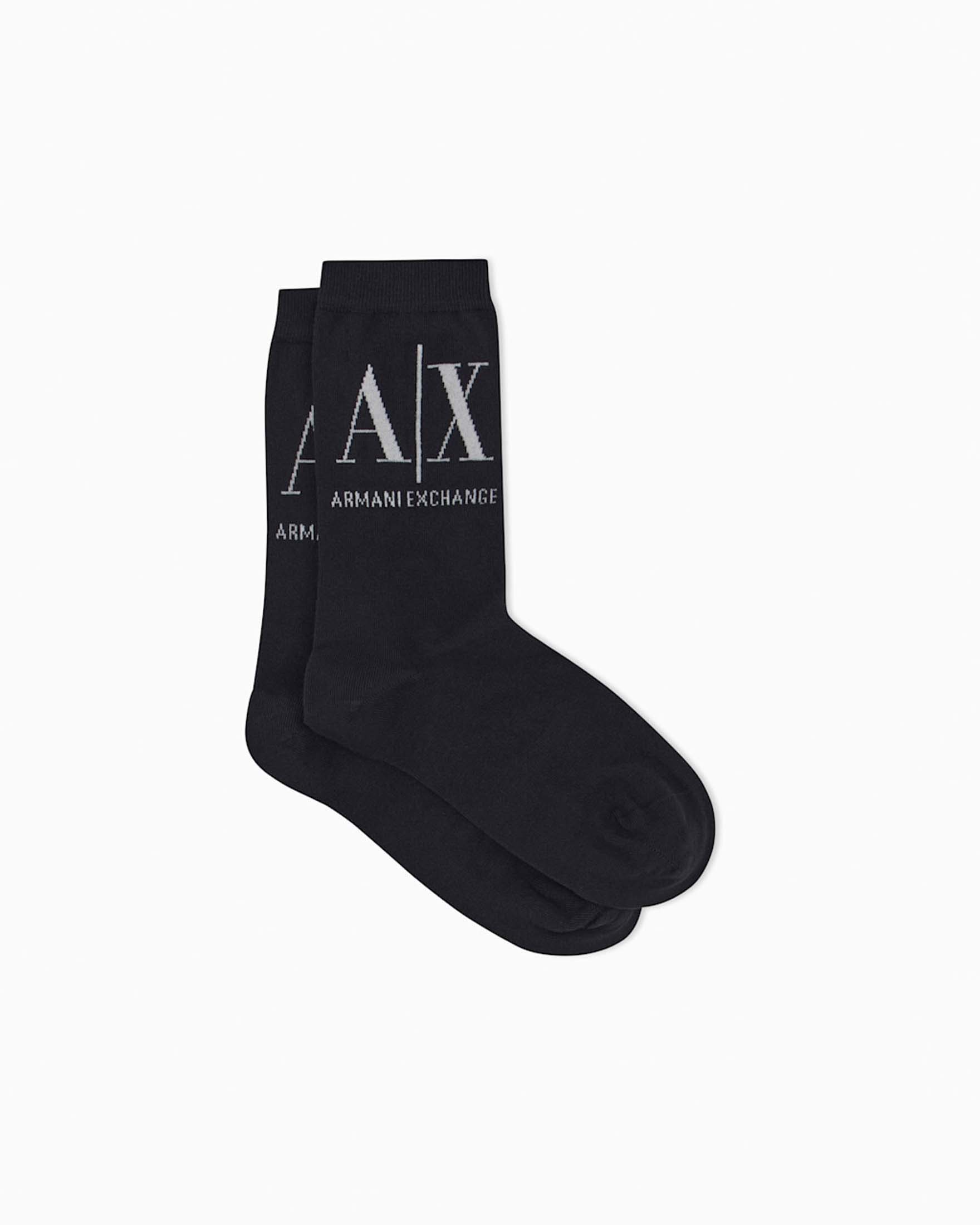 Calzini Armani Exchange neri in misto cotone elasticizzato con logo a contrasto