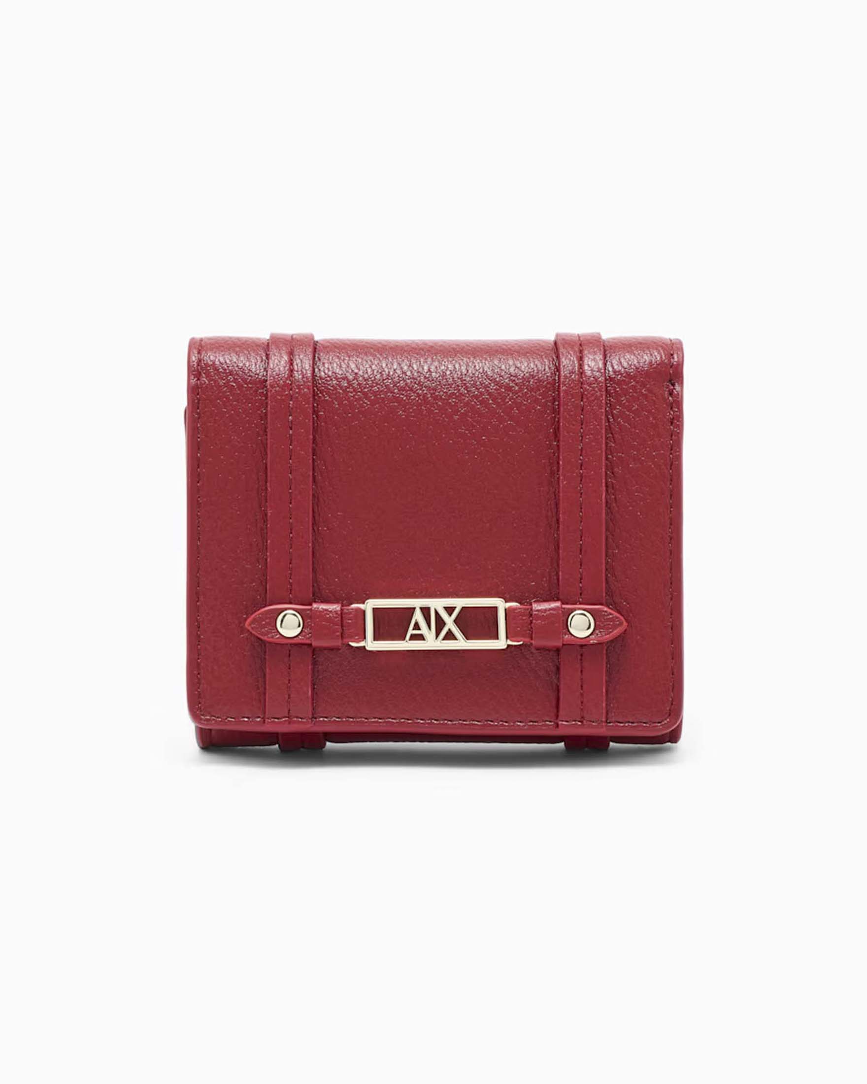 Mini portafoglio Armani Exchange rosso in similpelle effetto martellato con cinturini e logo dorato