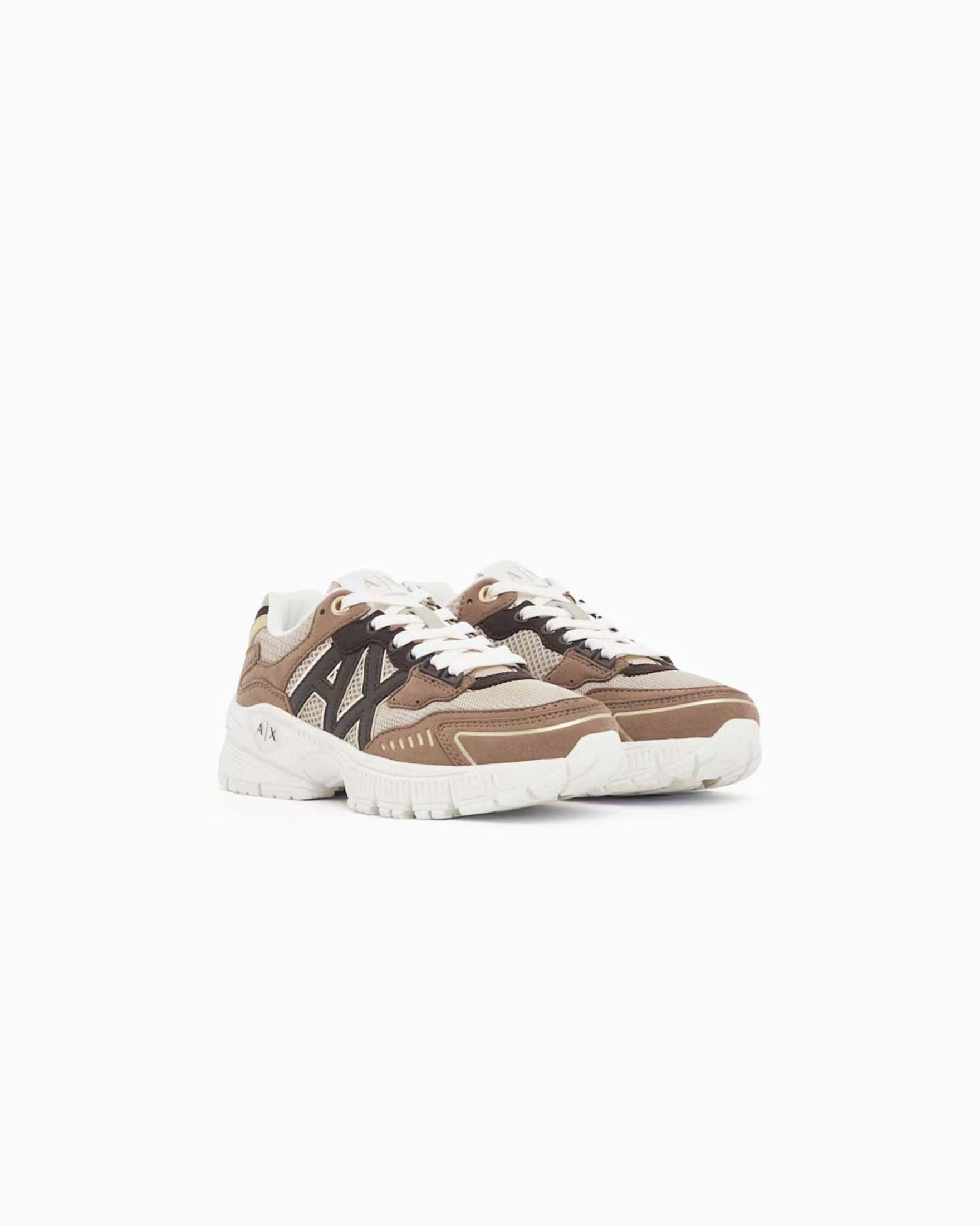 Sneakers Speed Zebra Armani Exchange beige e marroni in rete e microfibra con dettagli lucidi image