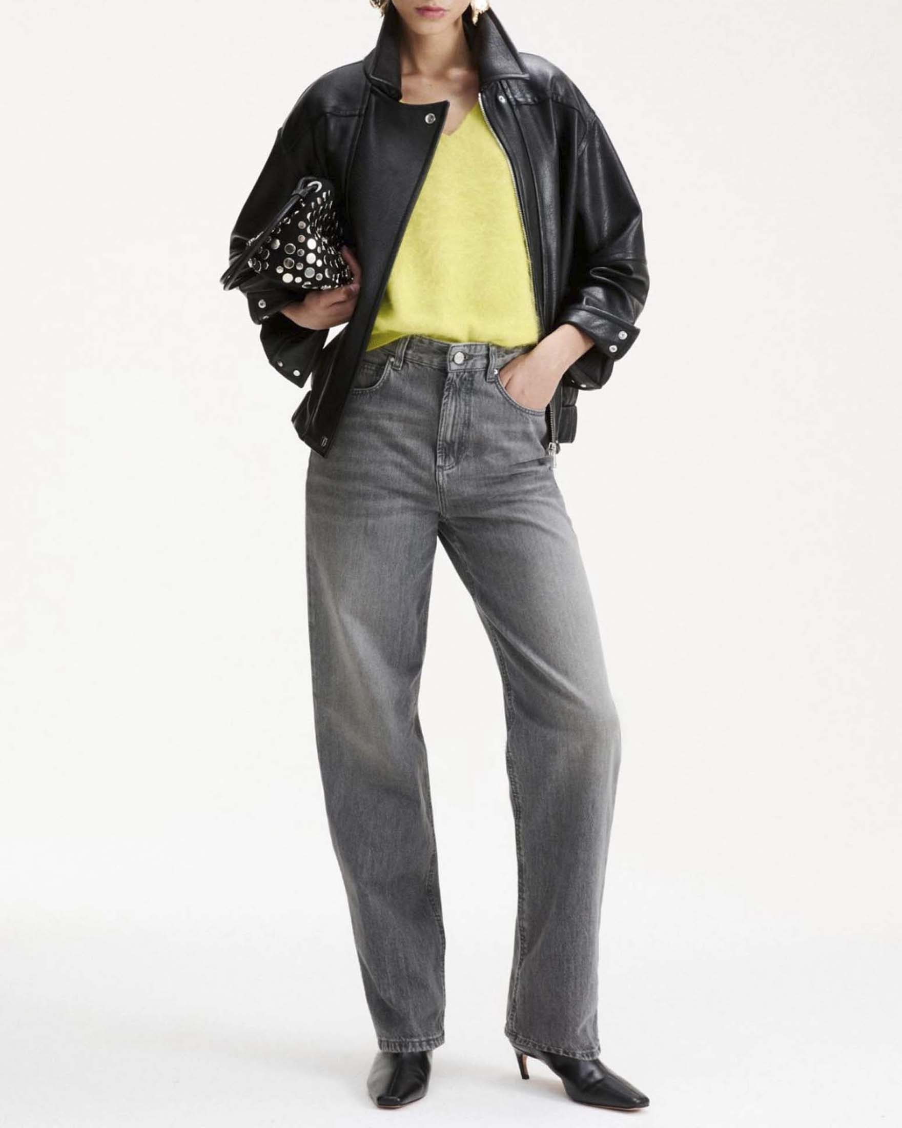 Gilet Marella color lime in pura lana merino extrafine con scollo a V e dettagli a costine image