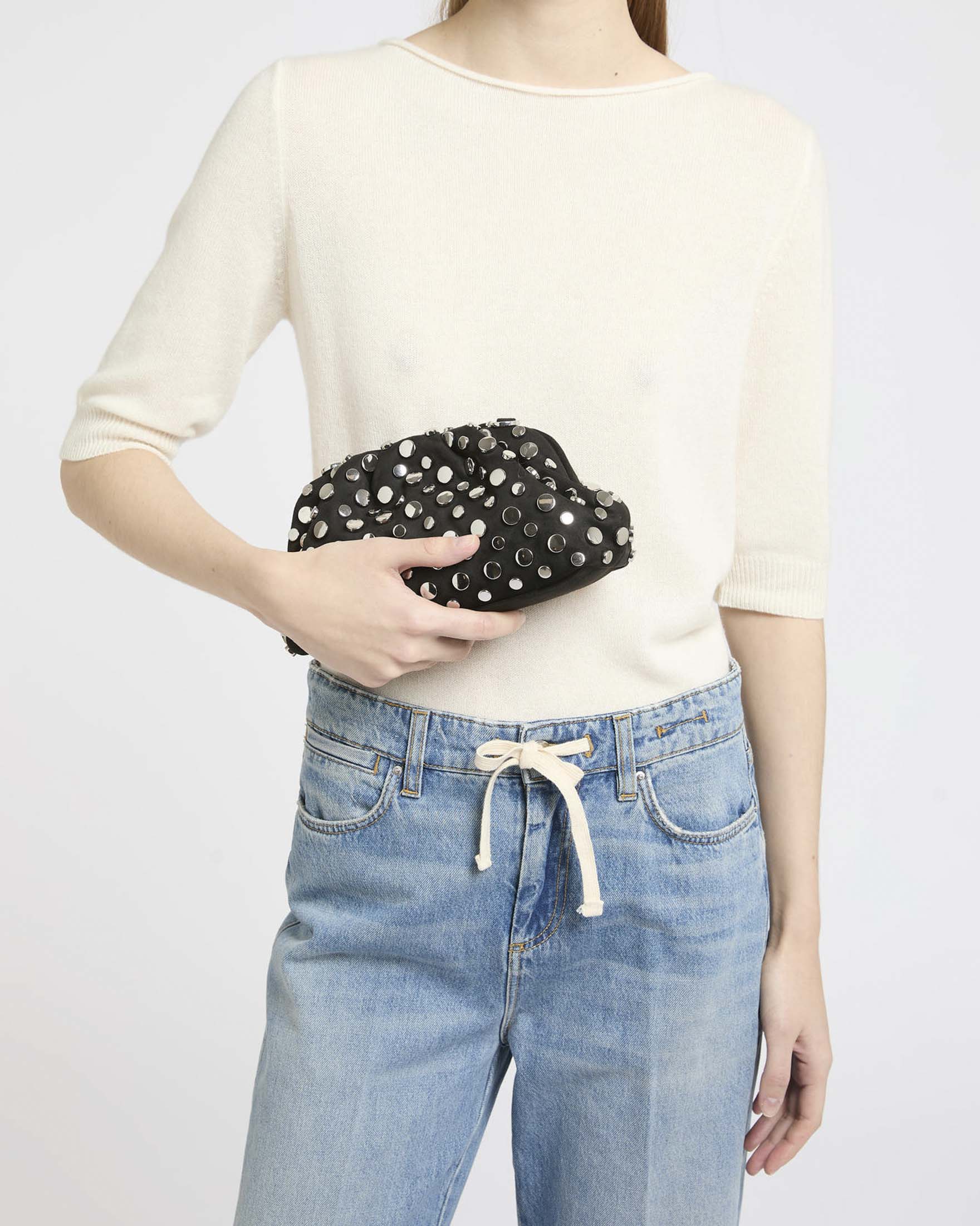 Pochette piccola Marella nera effetto suede con borchie argento e tracolla a catena image