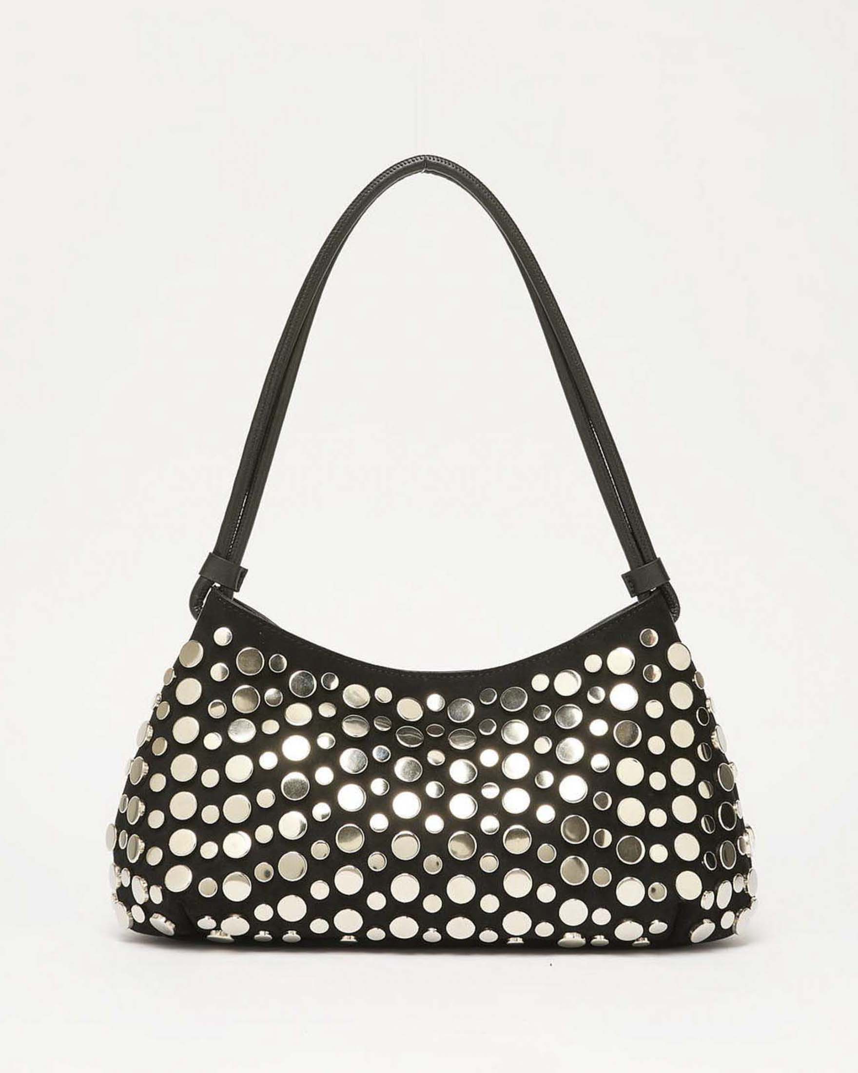 Borsa a spalla Marella nera in similpelle con borchie argento e chiusura a magnete