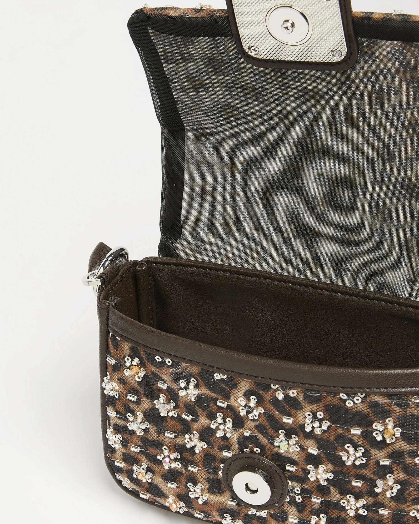 Borsa Le Muse Small Marella in rete animalier con ricamo di perline e placca logo con strass image