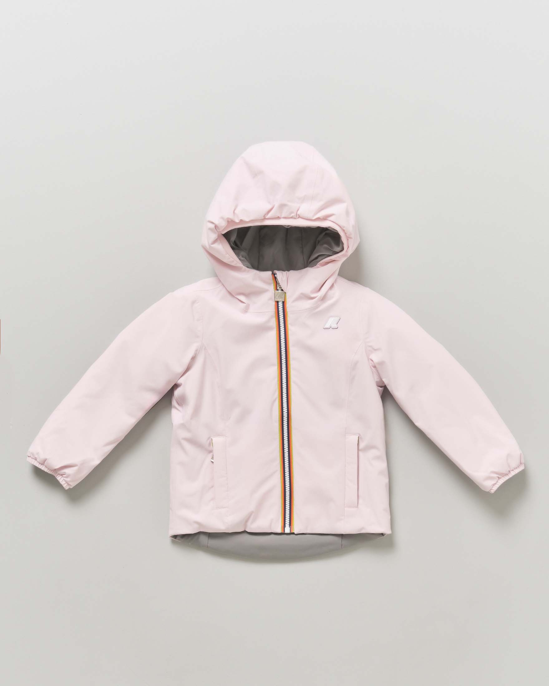 Giubbino K-Way Lily Warm rosa in nylon reversibile in grigio opaco con cappuccio fisso