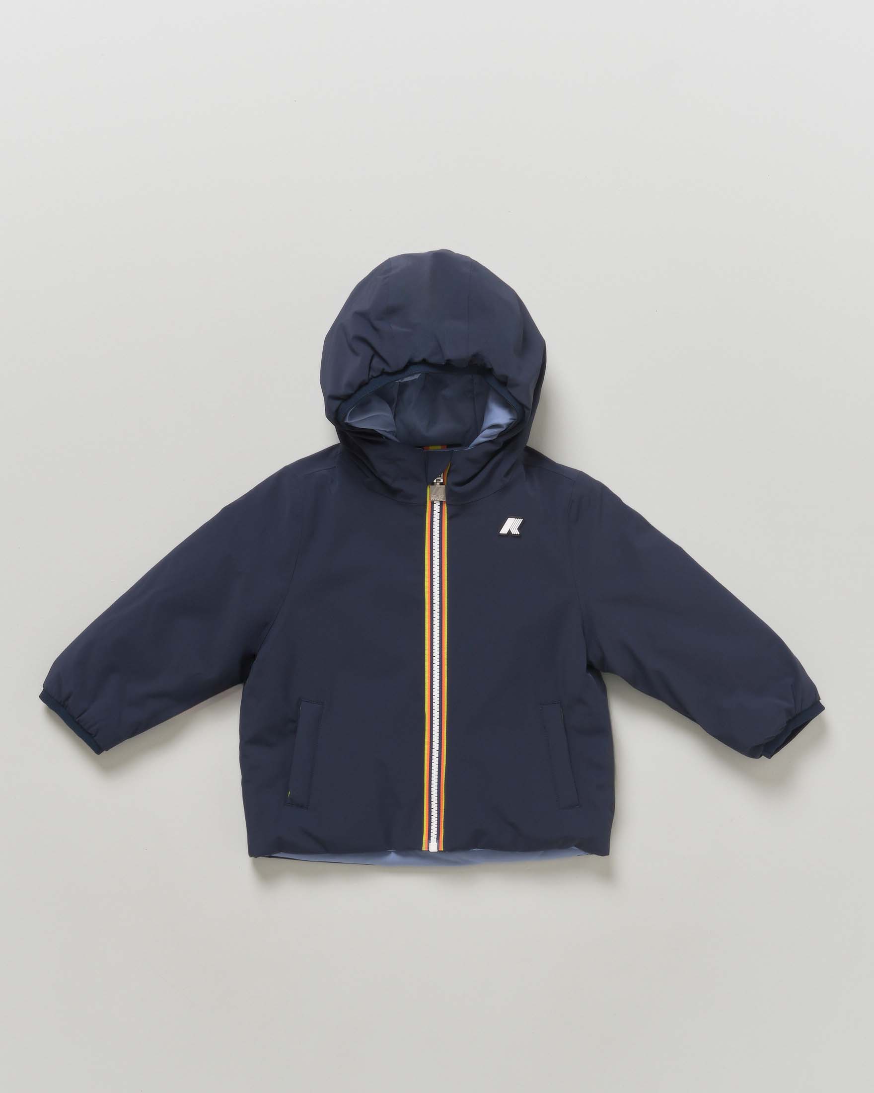 Giubbino K-Way Jack Warm blu in nylon reversibile in avio opaco con cappuccio fisso