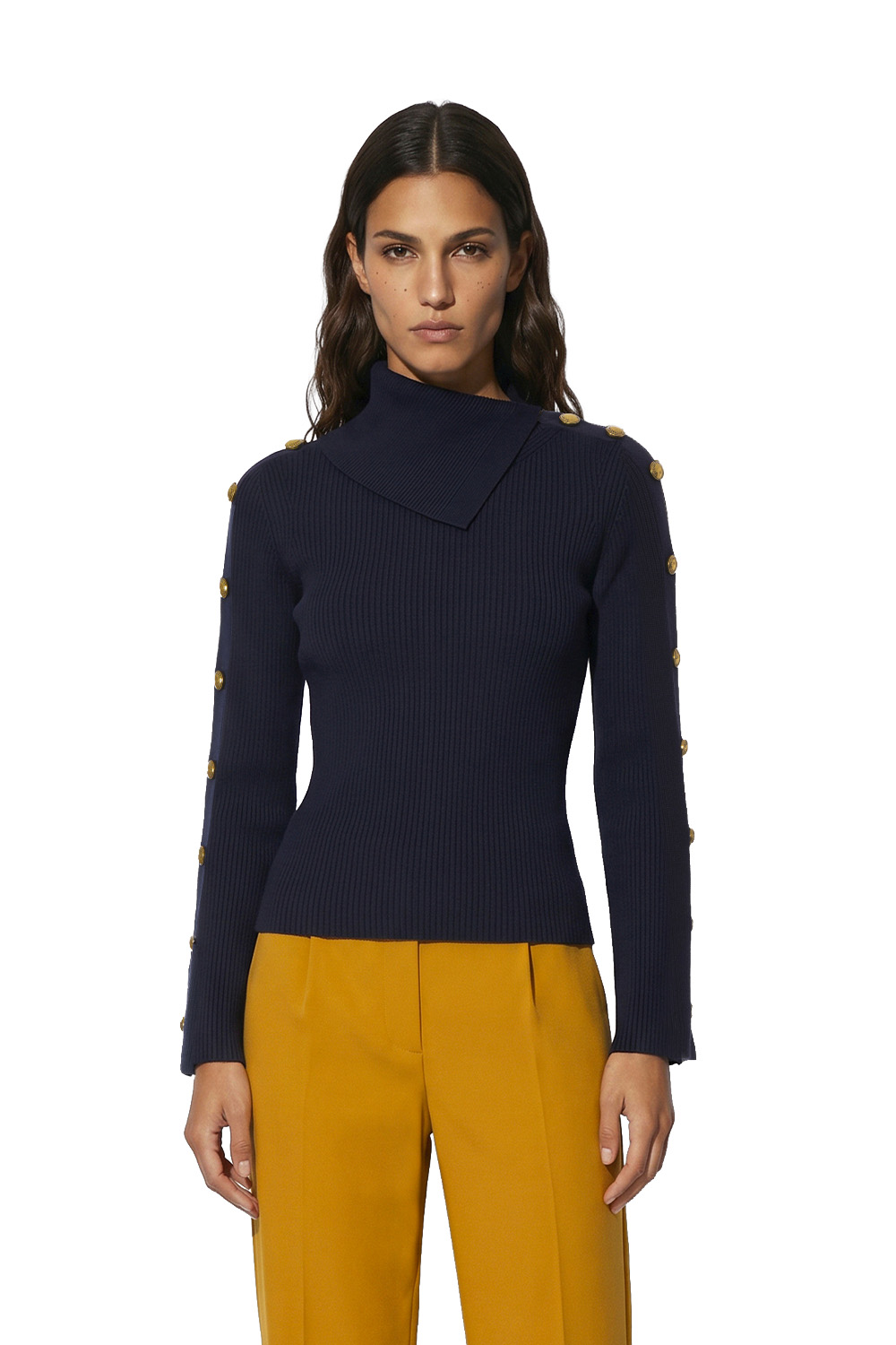 Pullover in Maglia con Bottoni Gioiello
