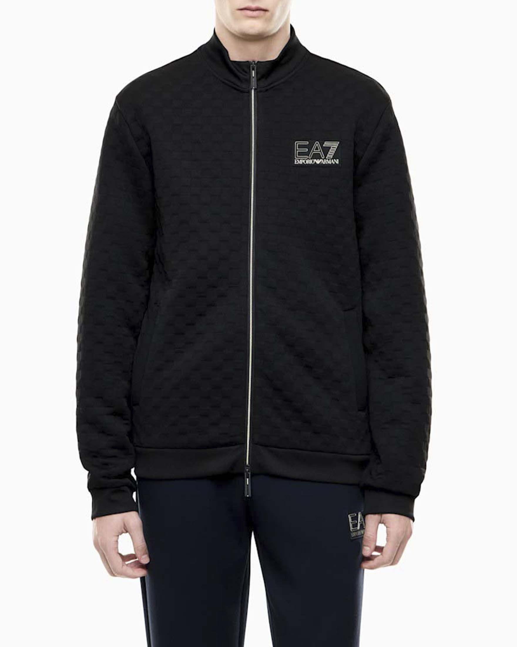 Felpa EA7 nera Premium Label full zip in jersey tecnico