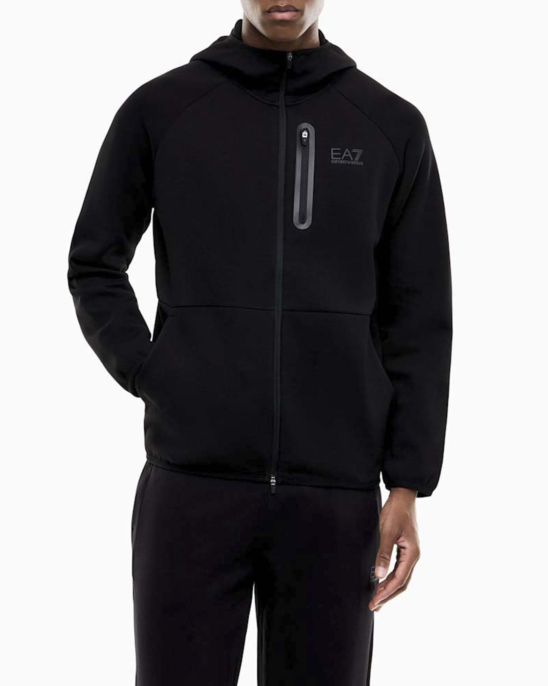 Felpa EA7 nera Natural Ventus 7 full zip con cappuccio