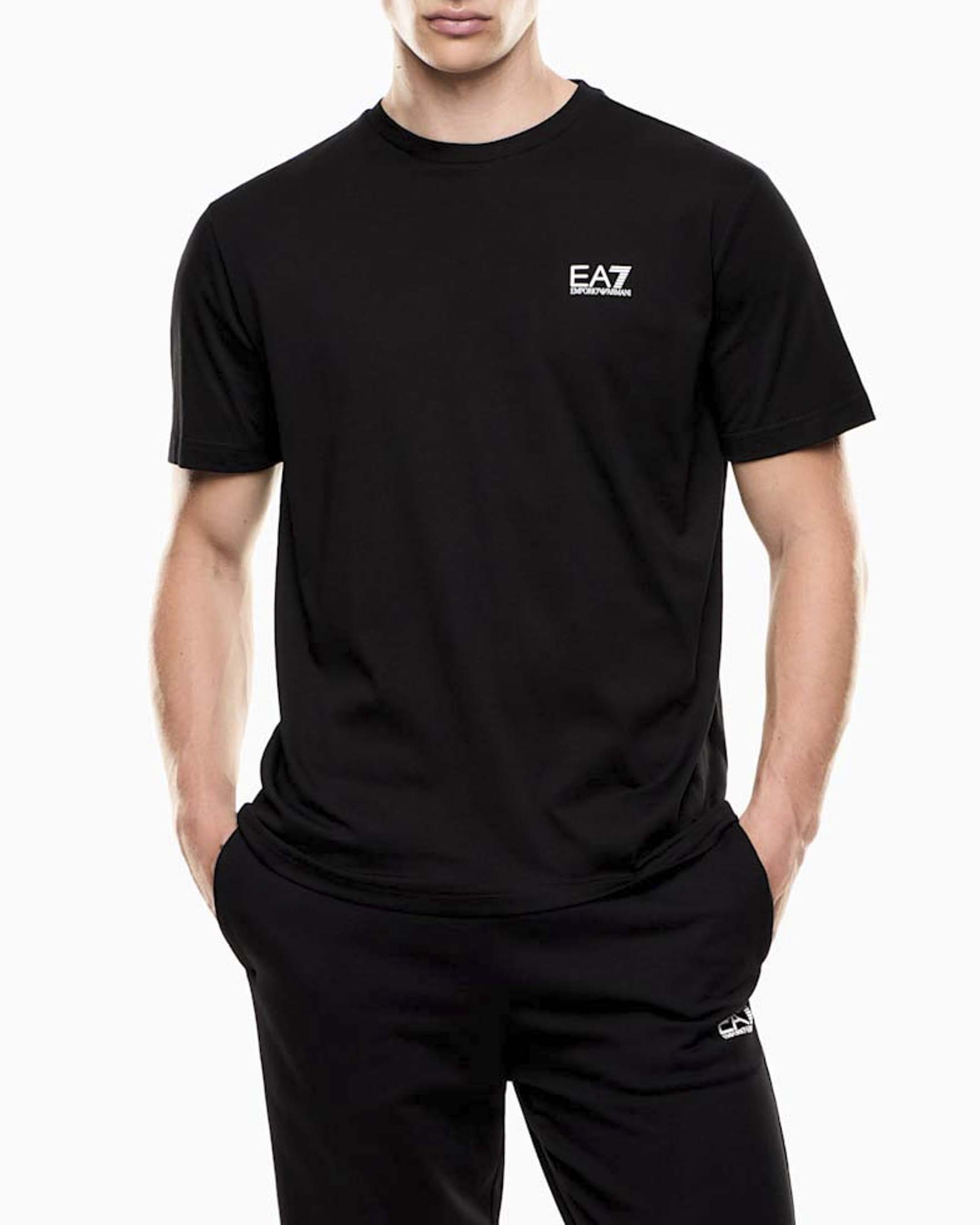 T-shirt mezza manica EA7 nera in cotone con stampa logo a contrasto