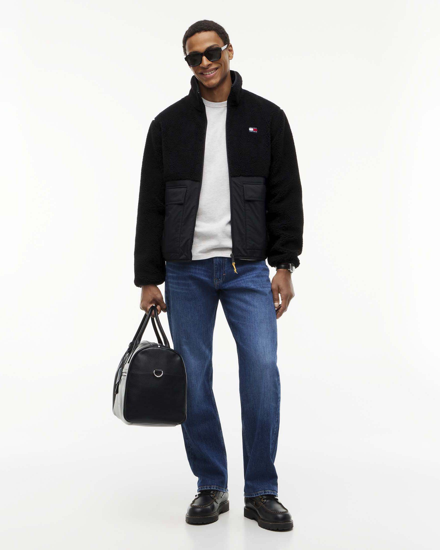 Giubbino Tommy Jeans nero in teddy e nylon