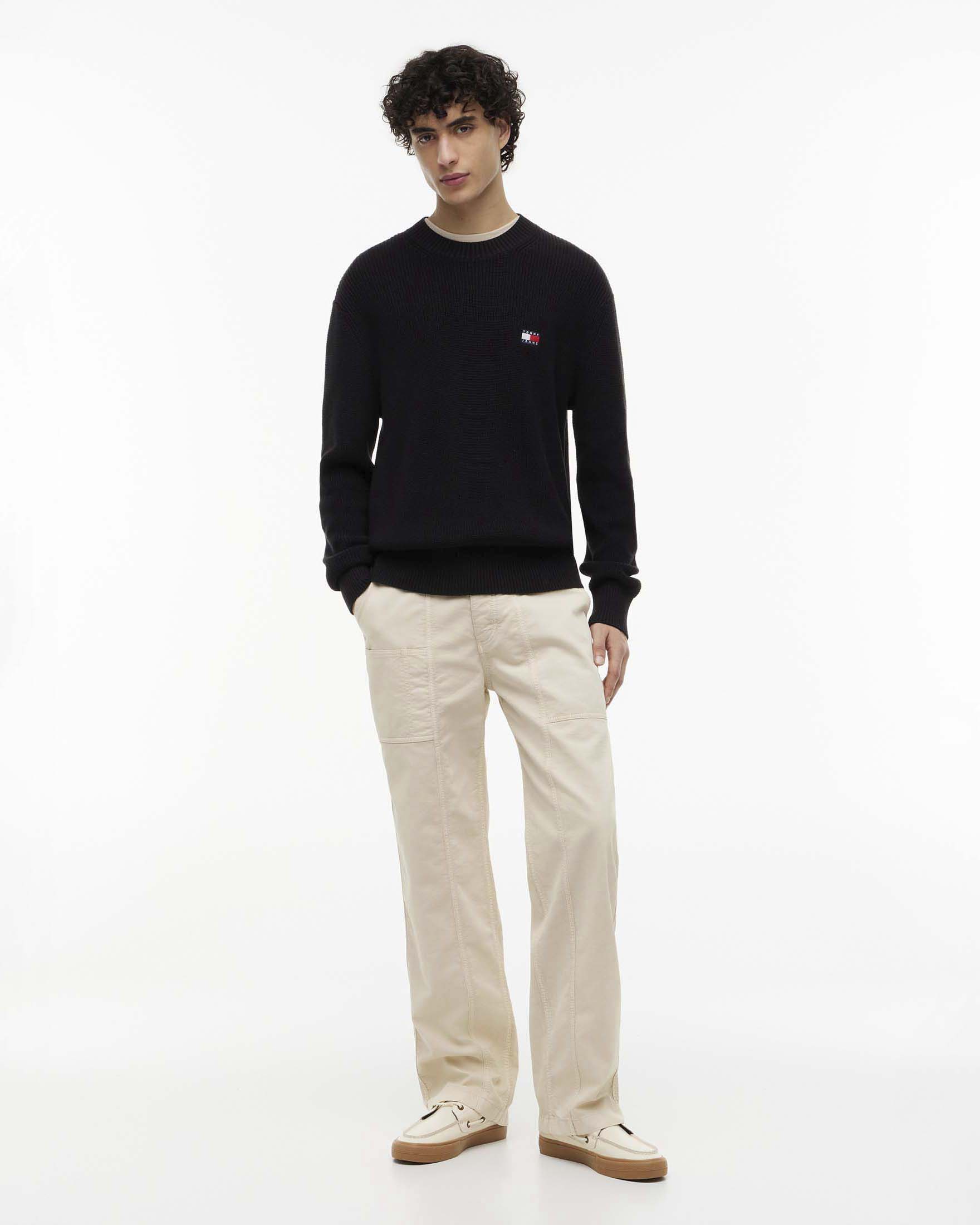 Maglione Regular Fit Tommy Jeans nero in puro cotone finezza 7