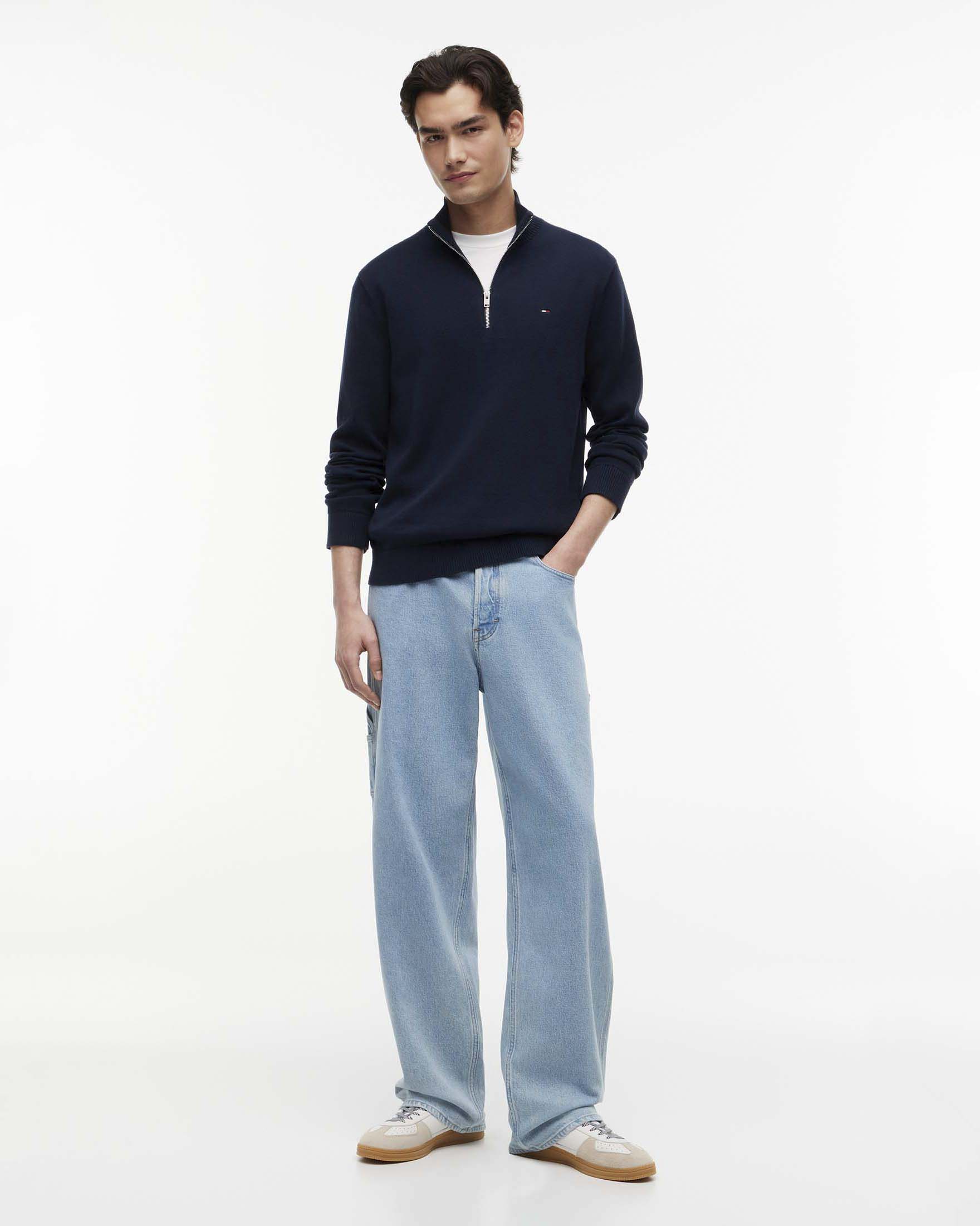 Maglione Regular Fit Tommy Jeans blu in puro cotone con mezza zip