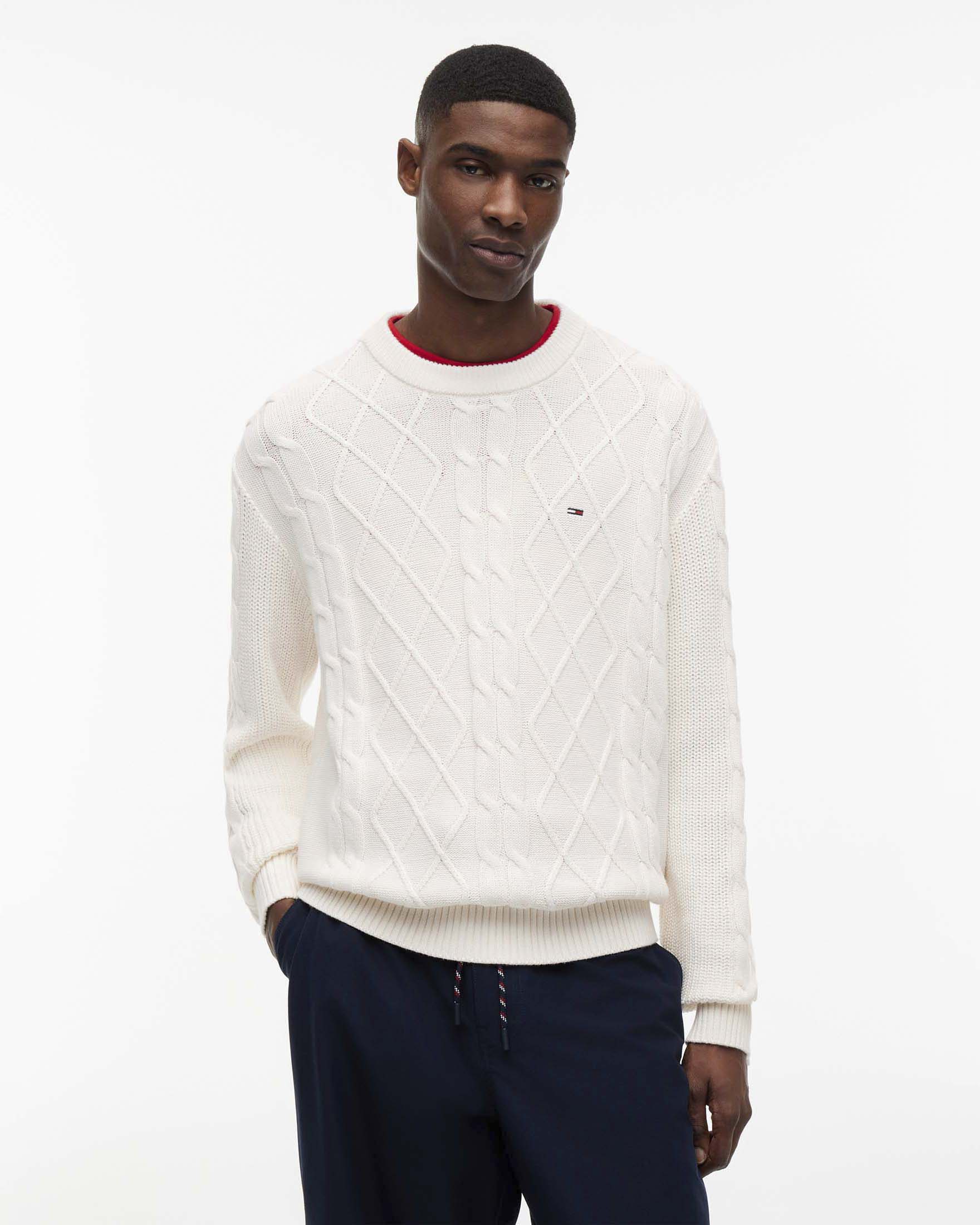 Maglione girocollo Tommy Jeans bianca in cotone intrecciato