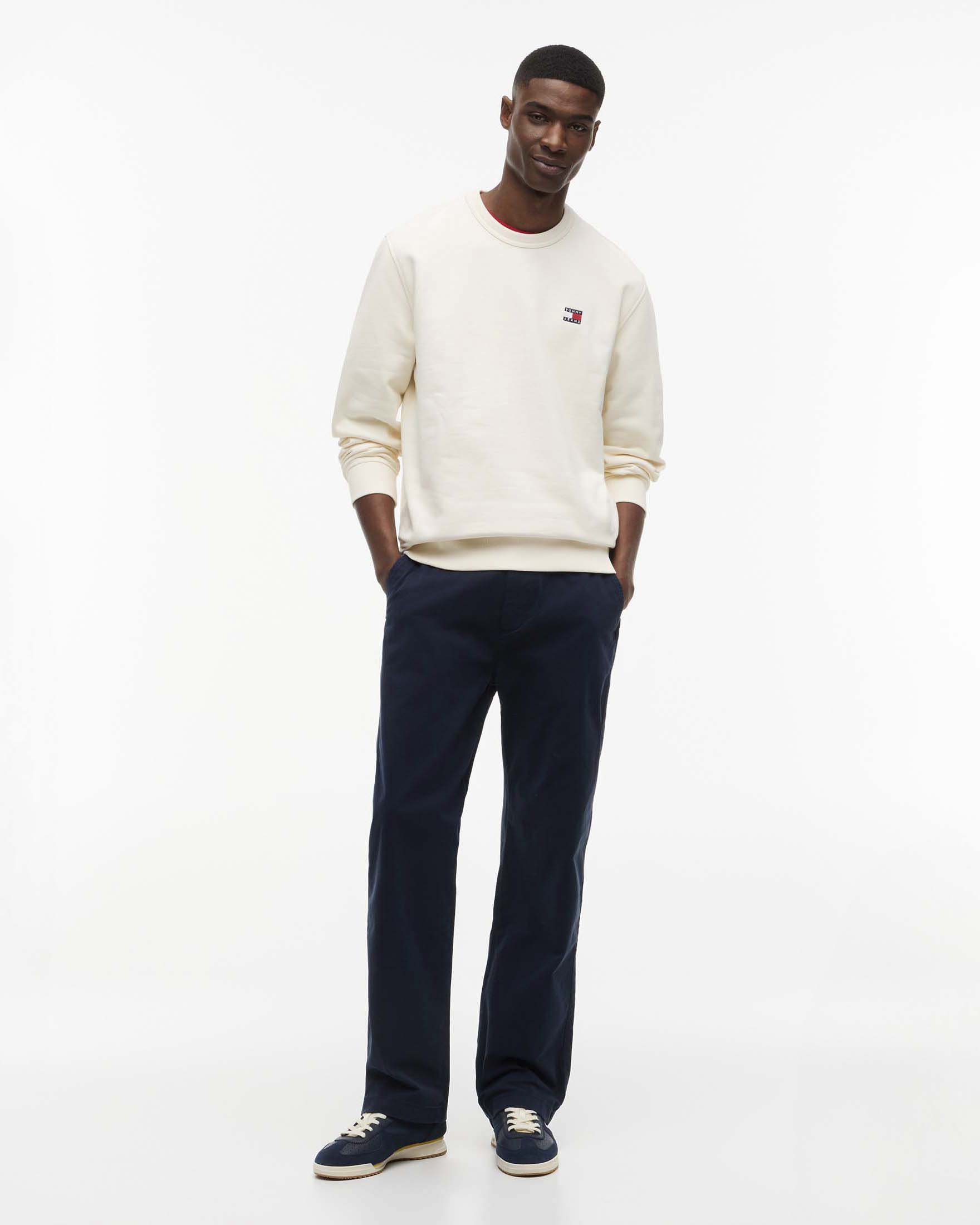 Felpa girocollo Tommy Jeans panna in cotone spazzolato