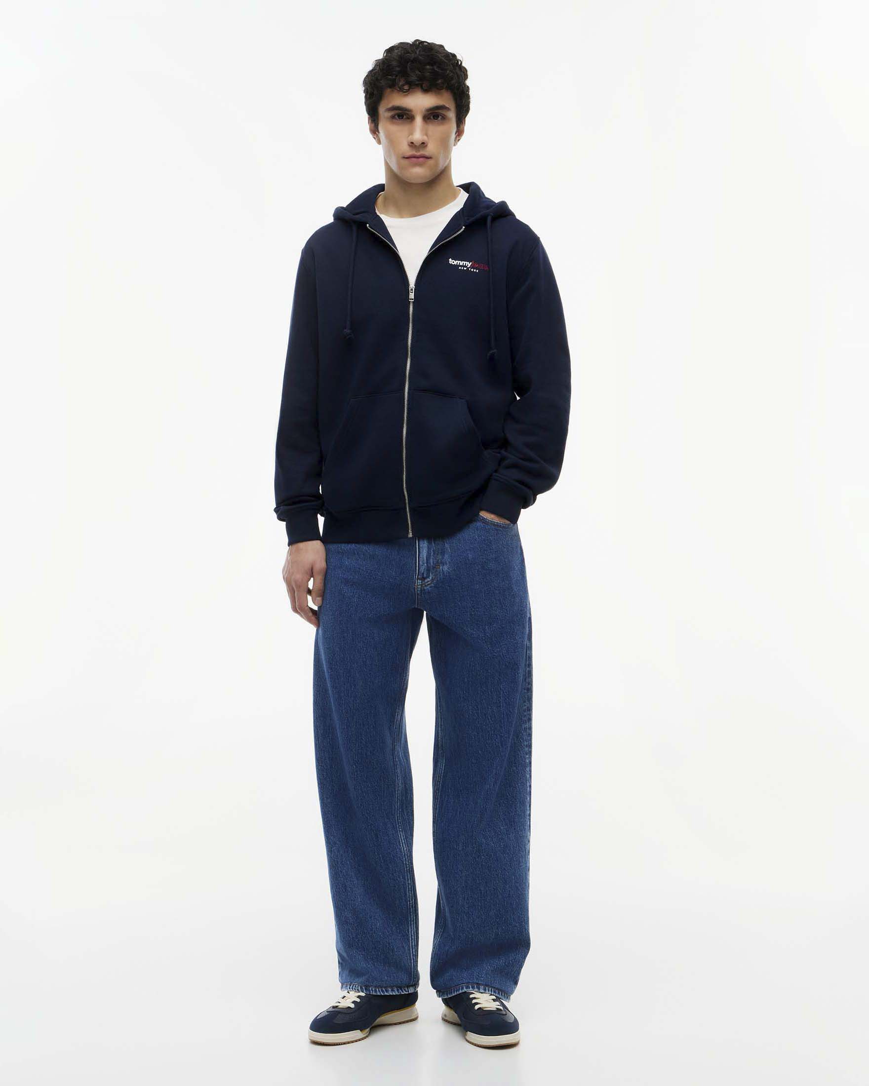 Felpa Tommy Jeans blu in cotone con cappuccio e chiusura zip