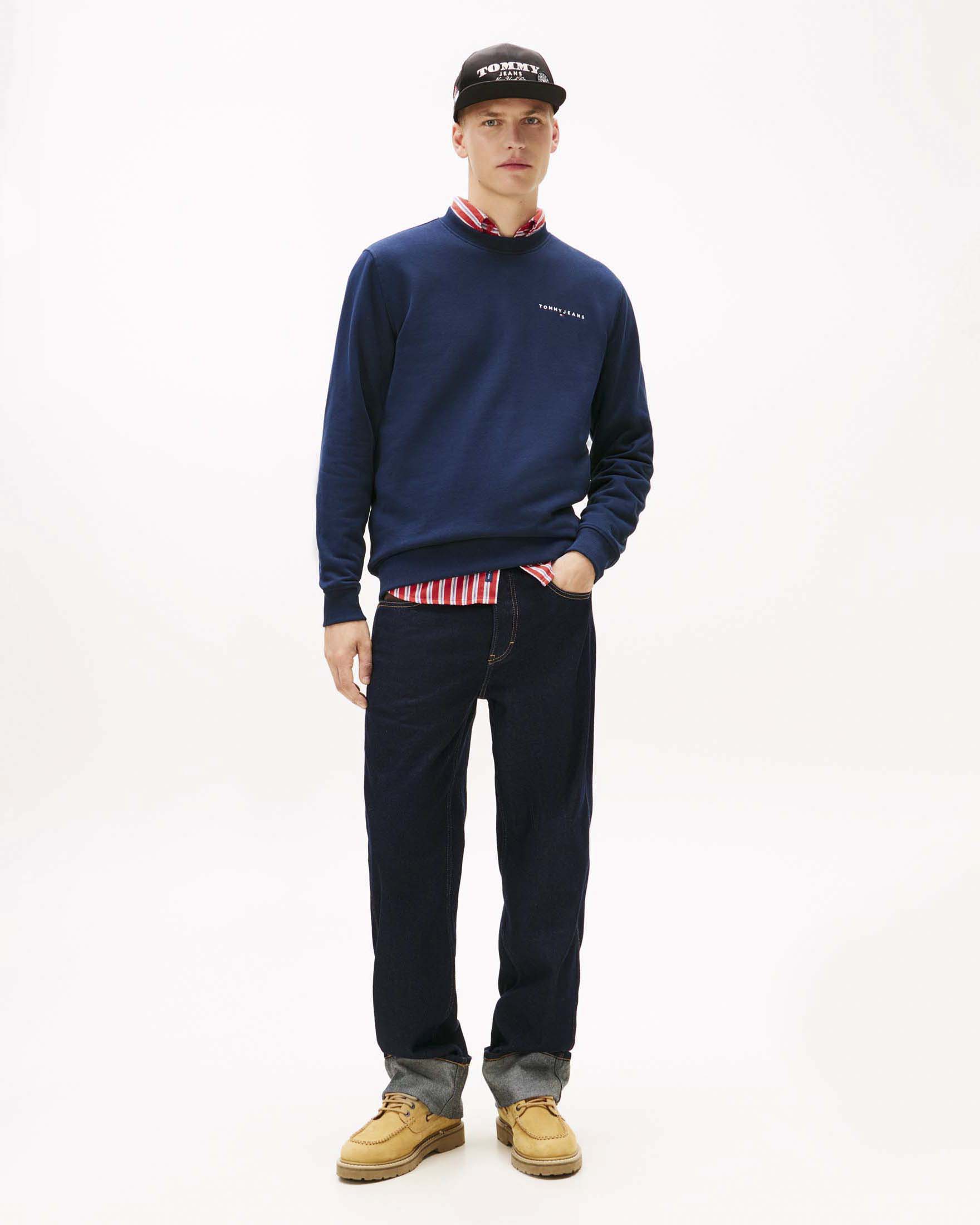 Felpa blu girocollo Tommy Jeans in misto cotone con logo ricamato