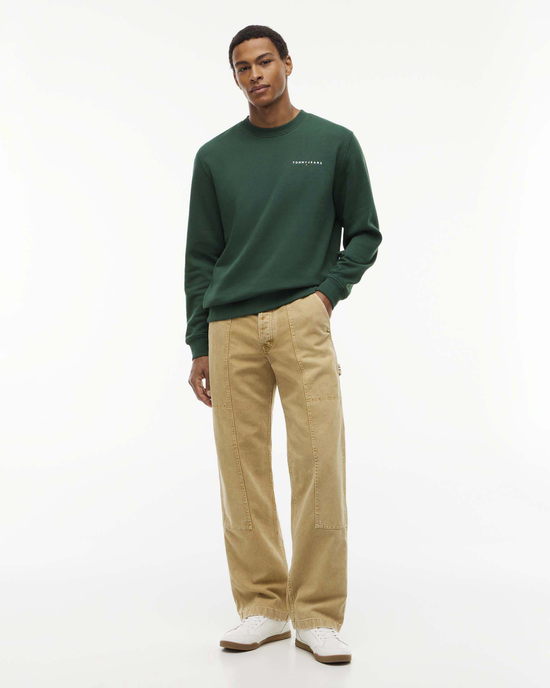 Felpa verde girocollo Tommy Jeans in misto cotone con logo ricamato