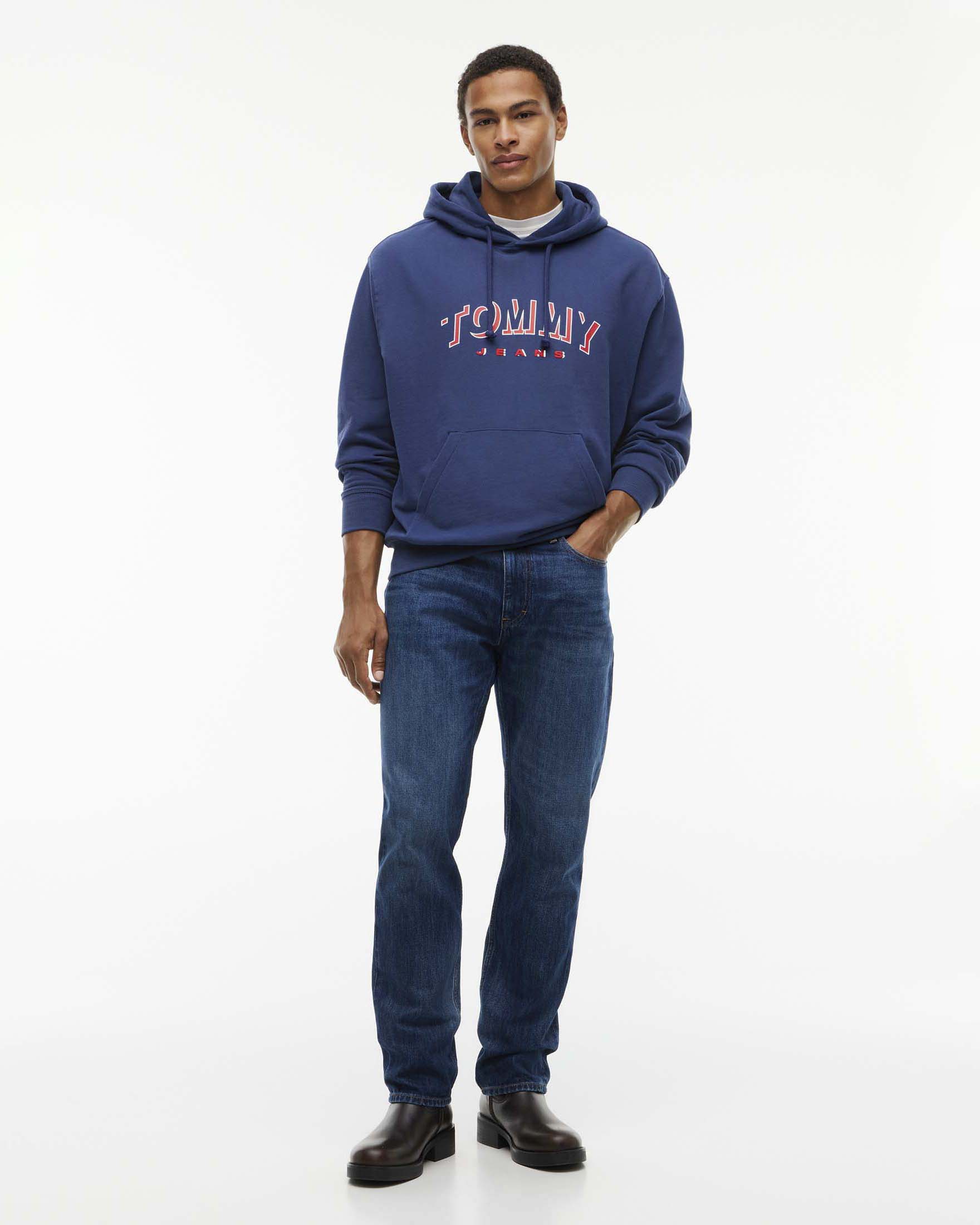 Felpa blu indaco con cappuccio e tasca a marsupio Tommy Jeans in cotone