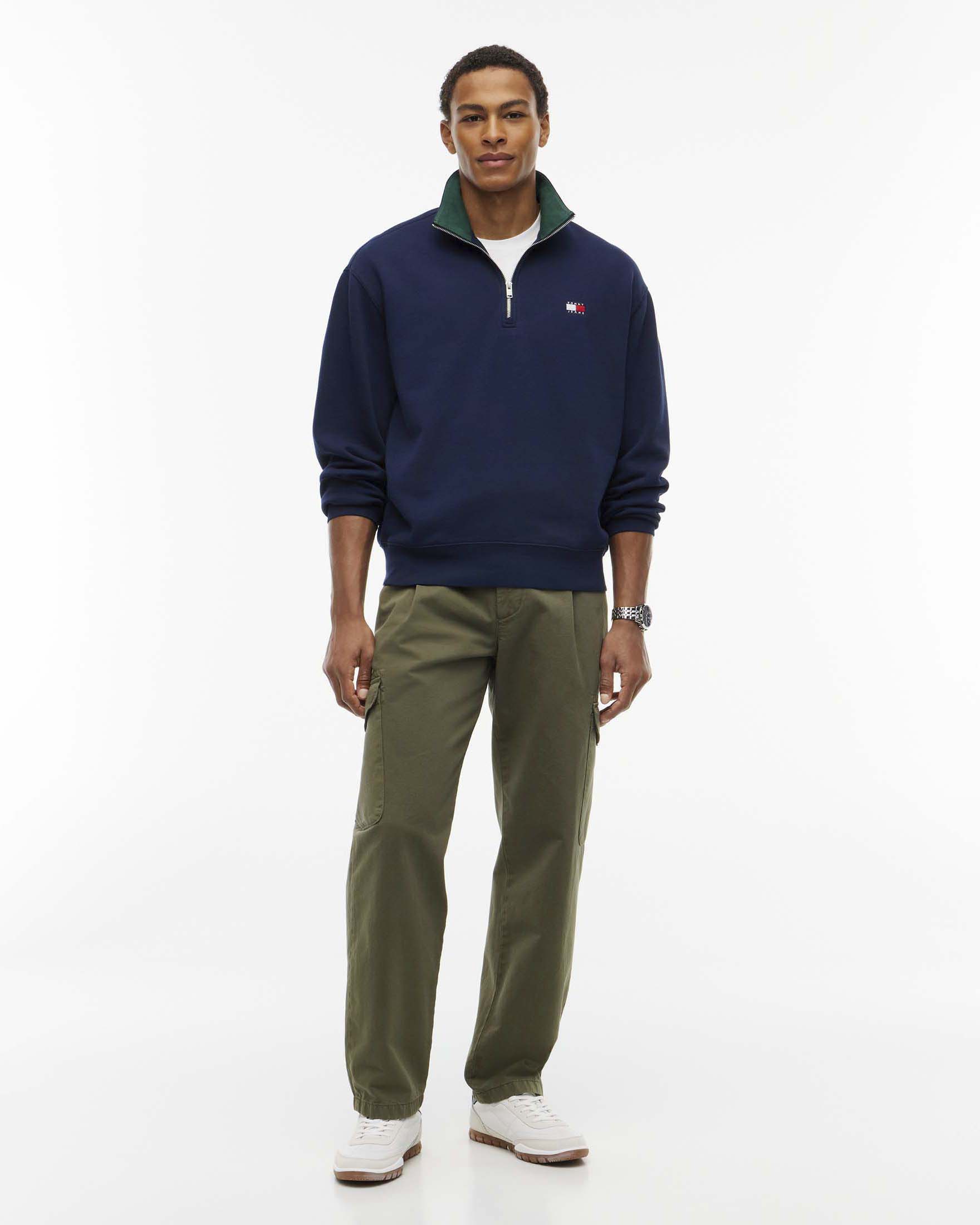 Felpa blu navy Tommy Jeans con apertura a mezza zip e logo