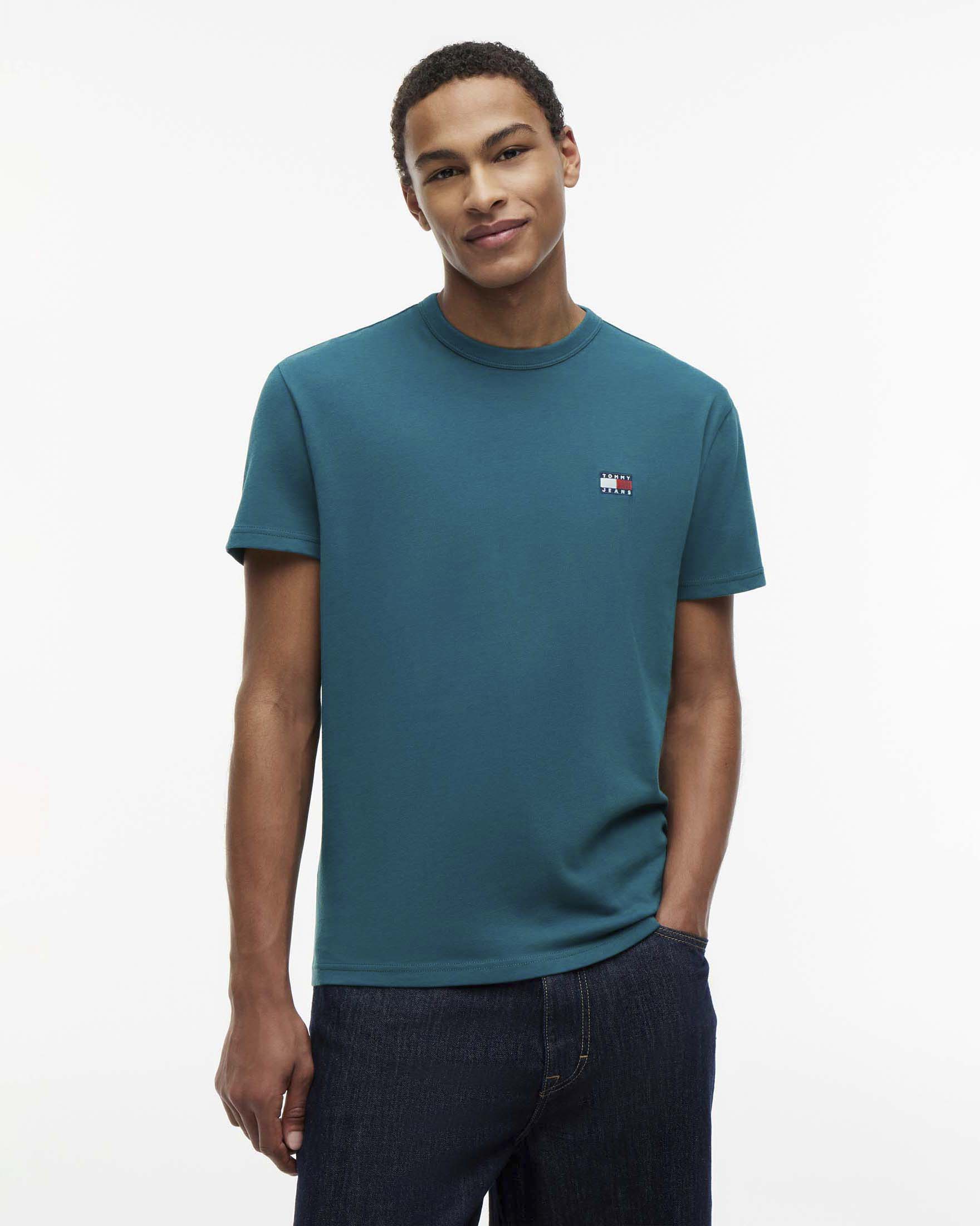 T-shirt Tommy Jeans ottanio in jersey di cotone con piccolo logo flag