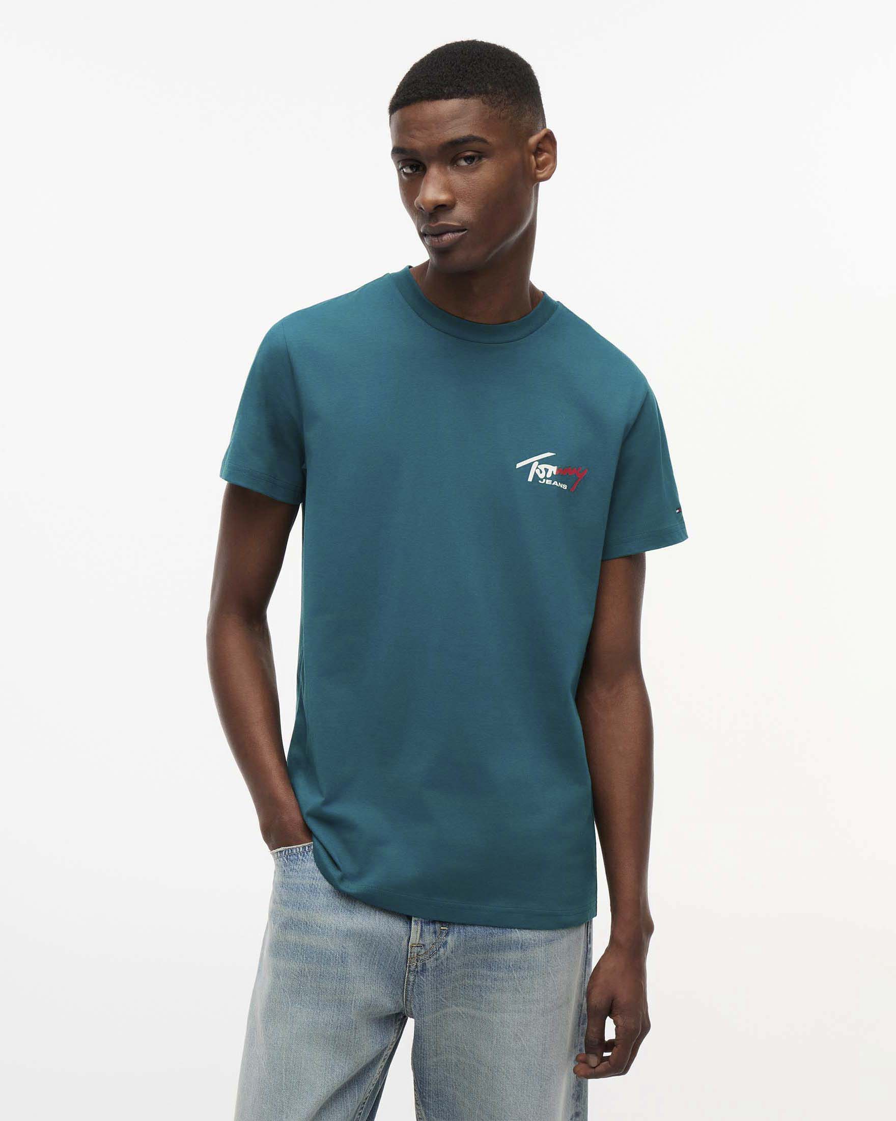 T-shirt Tommy Jeans ottanio in cotone con logo stampato sul petto
