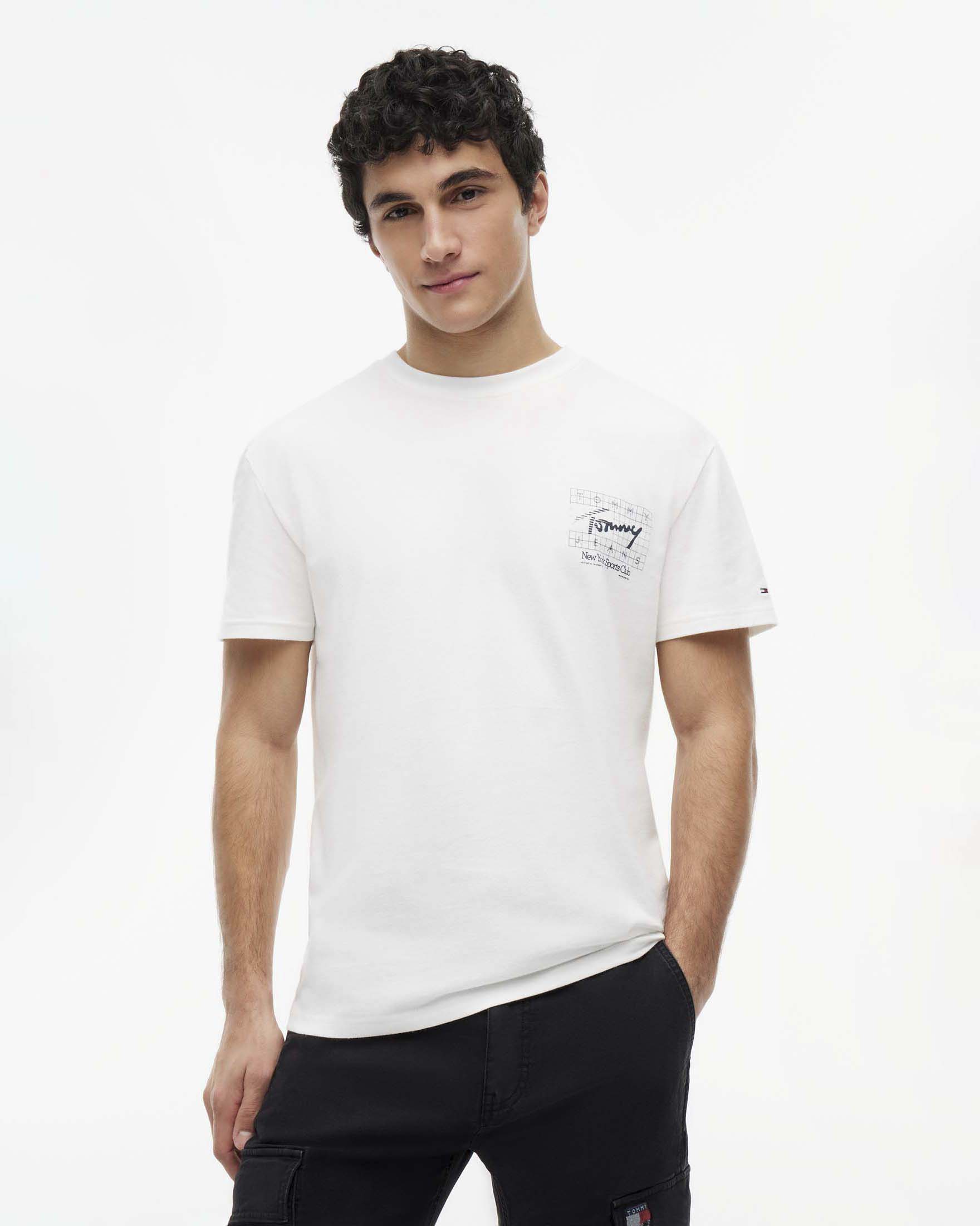 T-shirt Tommy Jeans bianca in cotone con stampa grafica fronte e retro