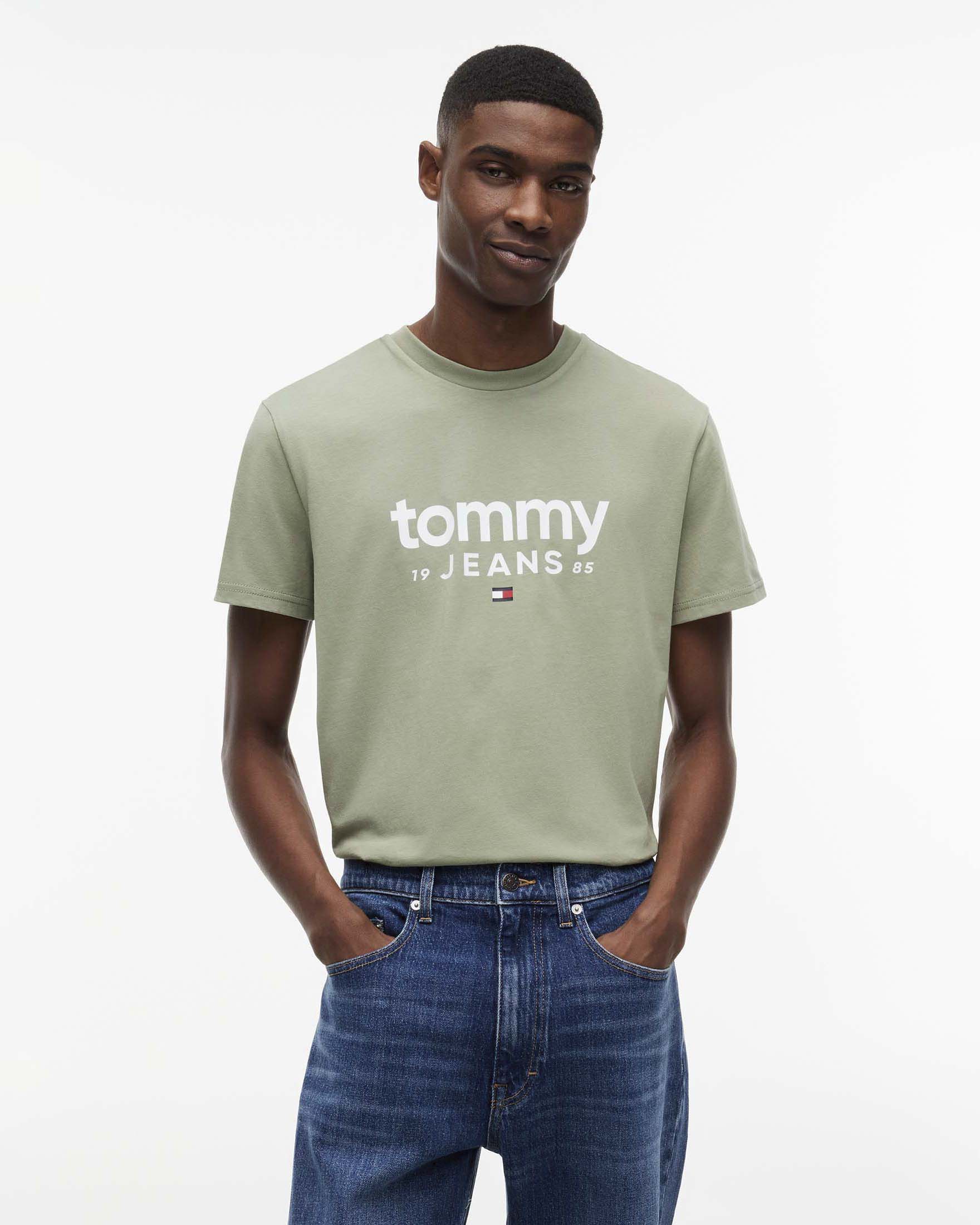 T-shirt Tommy Jeans salvia in cotone con logo grafico